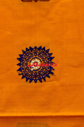 Mustard Blue Padam Bomkai Cotton Saree