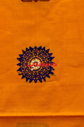 Mustard Blue Padam Bomkai Cotton Saree