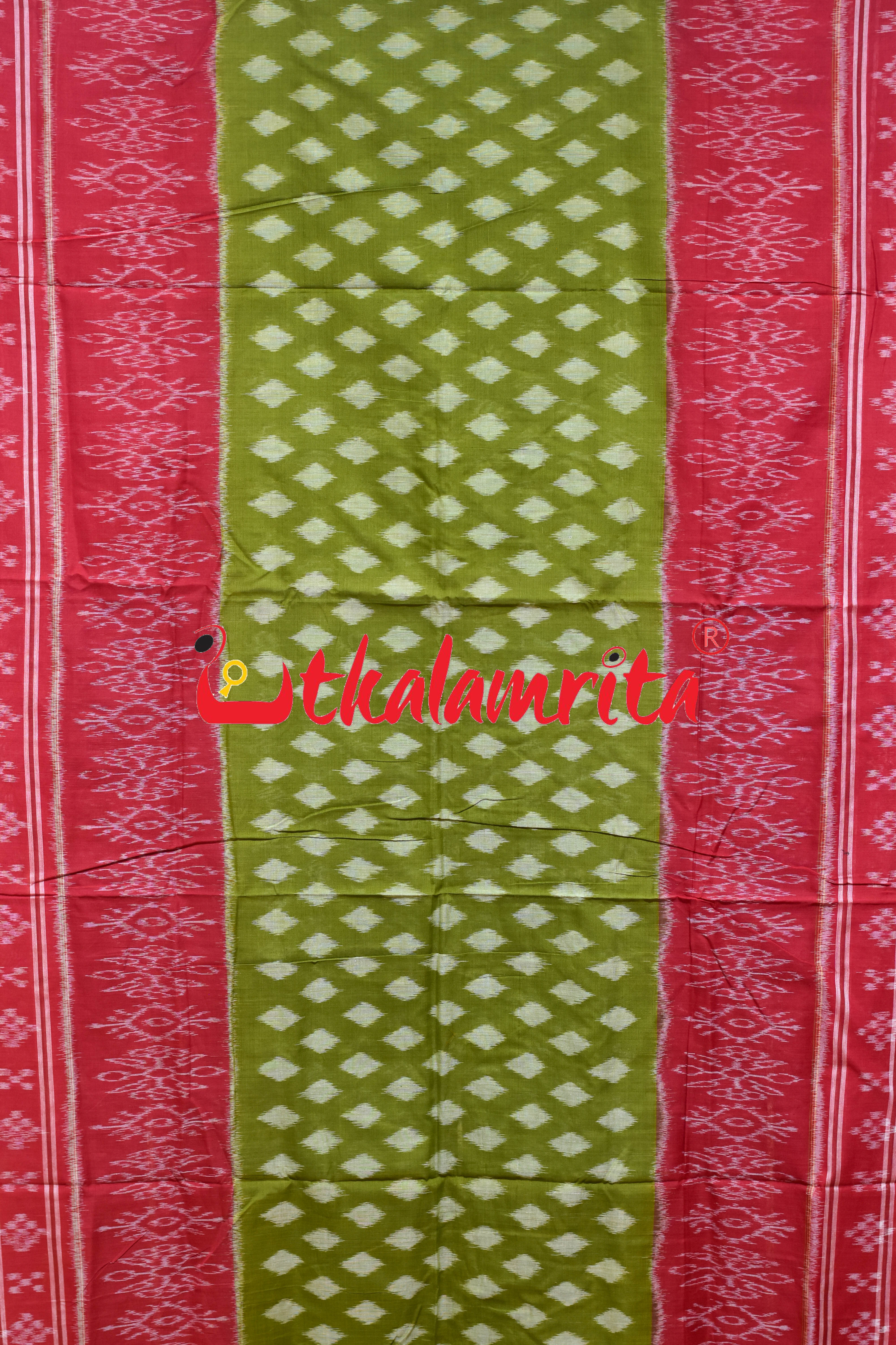 Mehendi Red Pasapali Border Khandua Cotton Saree