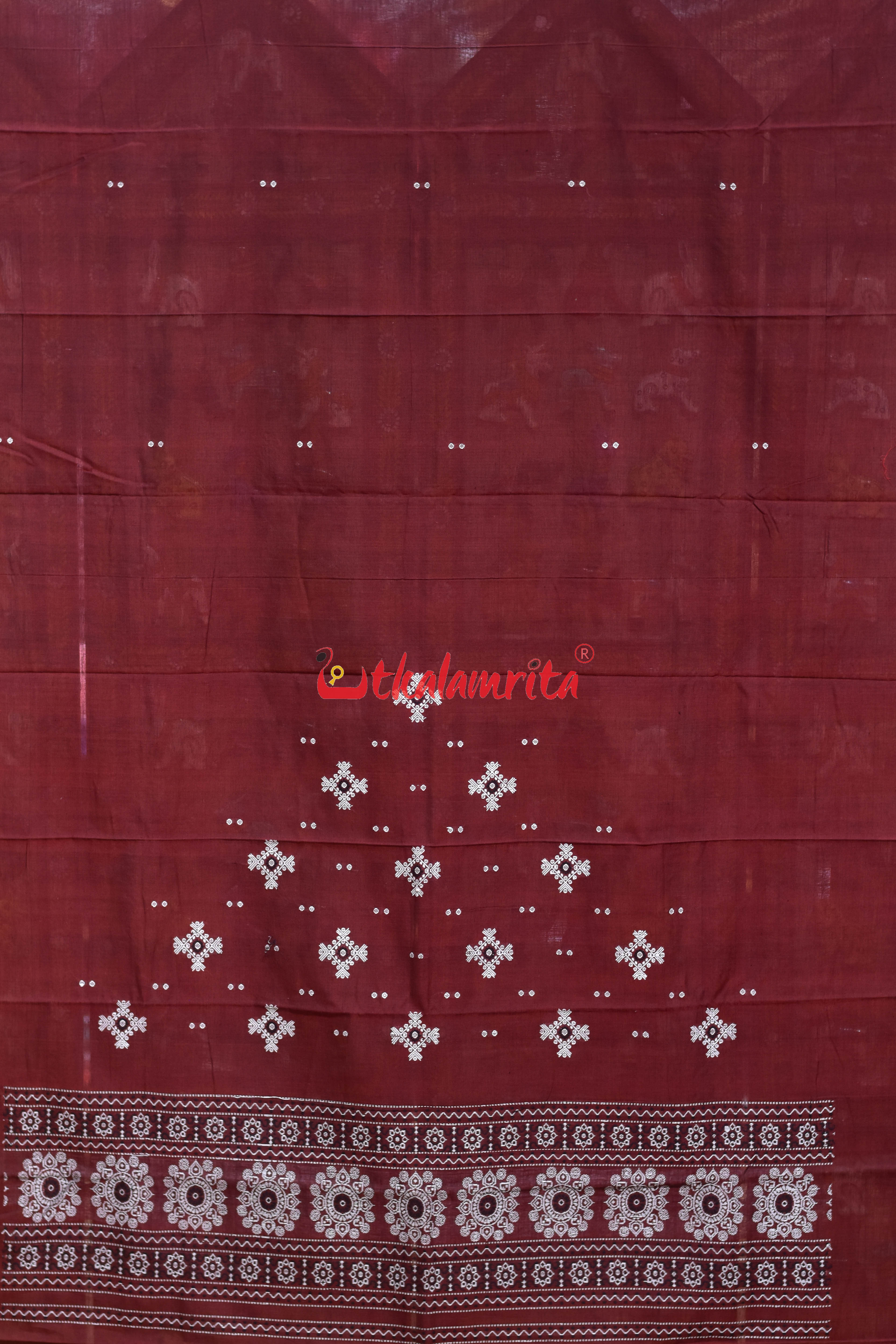 Maroon with White Yellow Flower Bomkai Dress Set