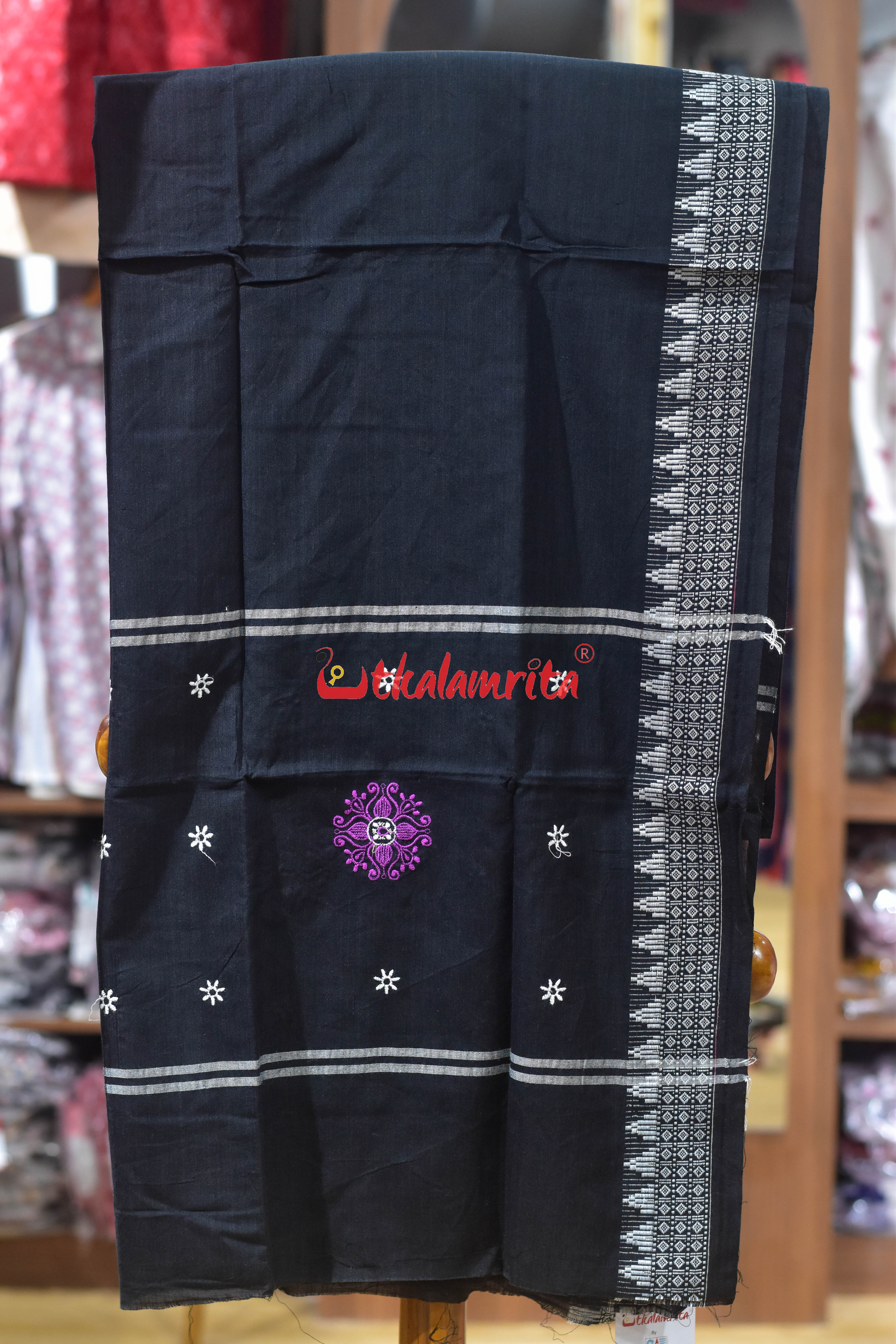 Purple Black Flower Bomkai Cotton Dress Set