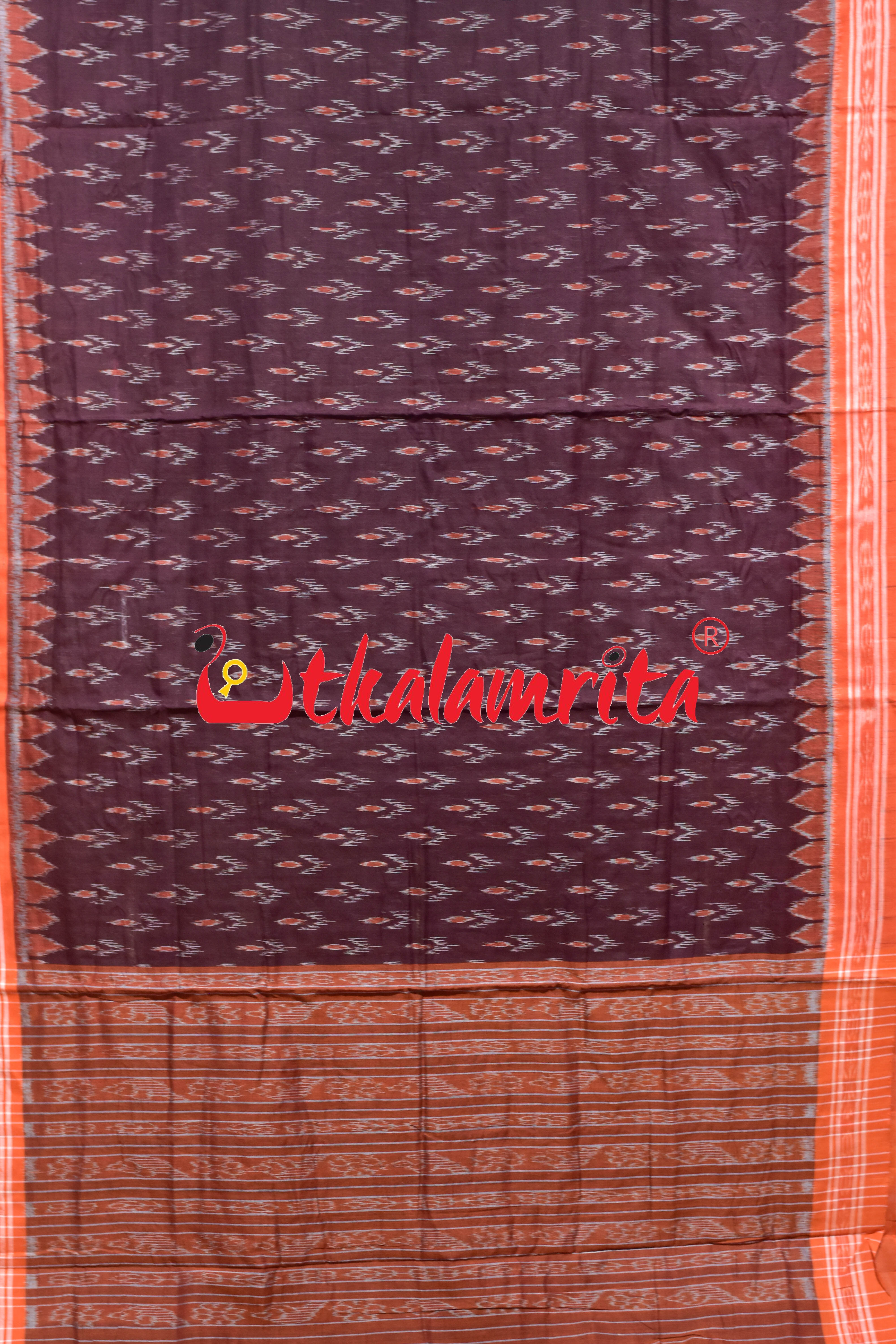 Maroon Labanga Bandha Orange Border Khandua Cotton Saree