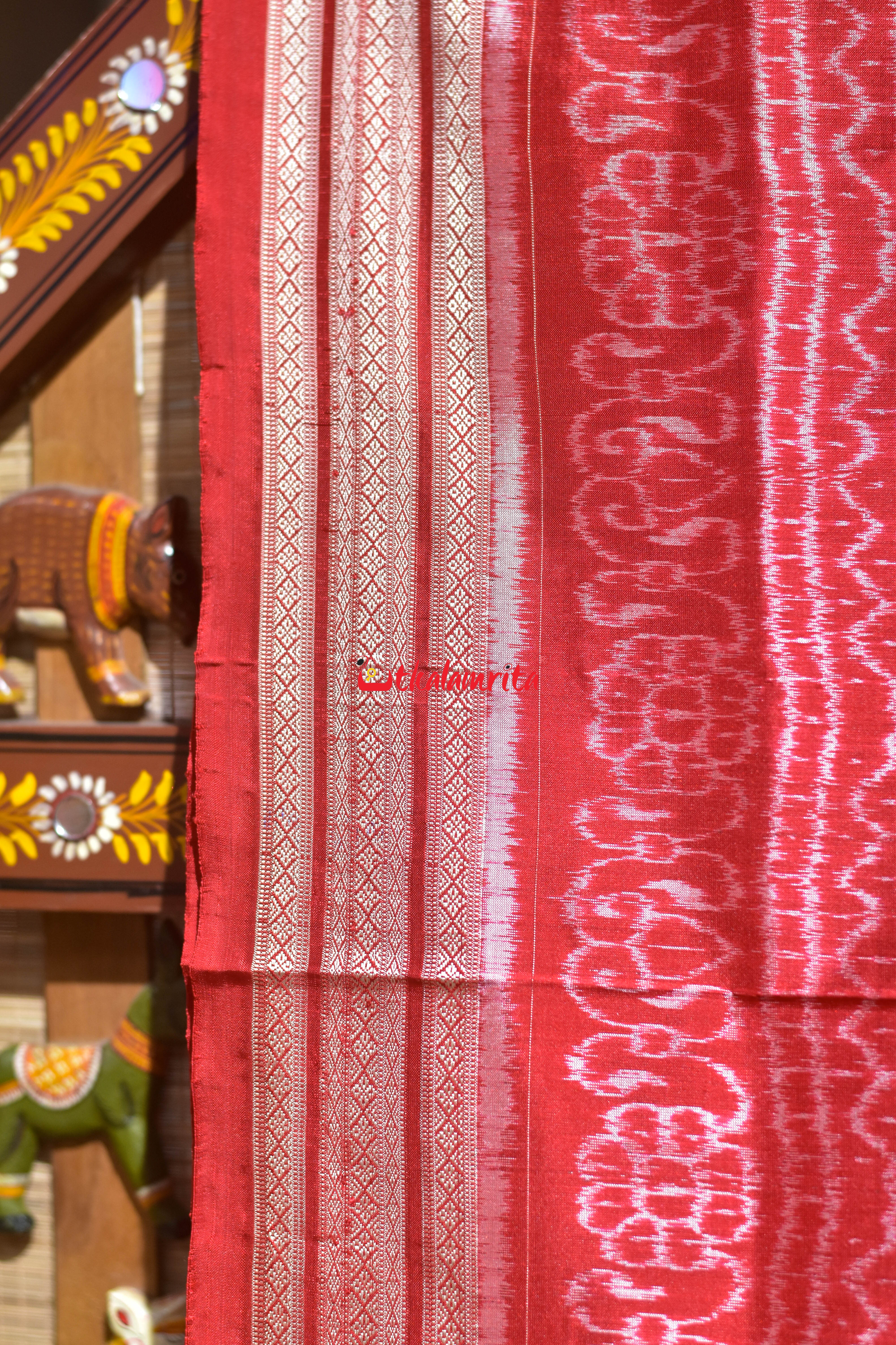 Padma Lakhmi Pada Red Sambalpuri Silk Saree
