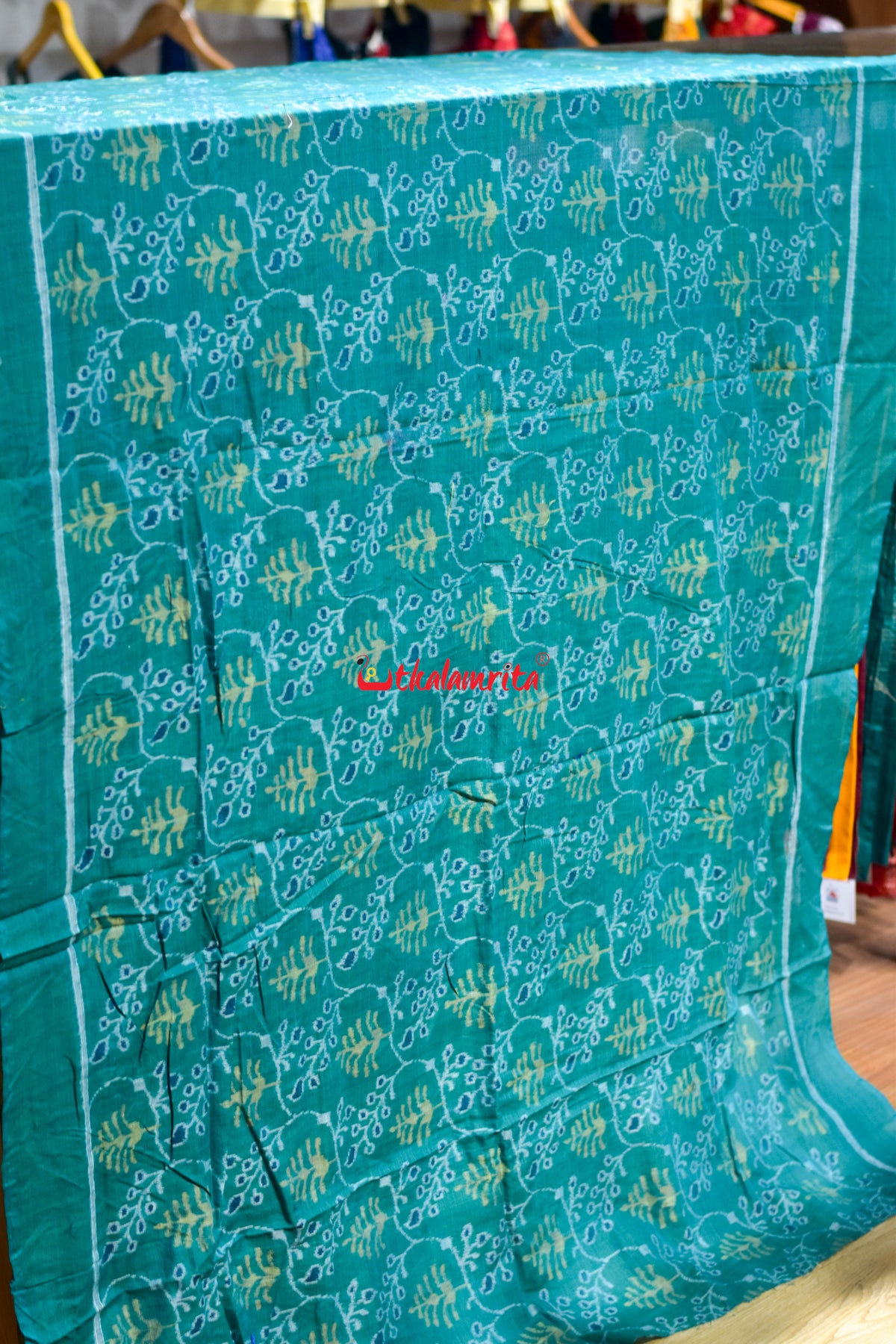 green yellow lata Patra cotton fabric