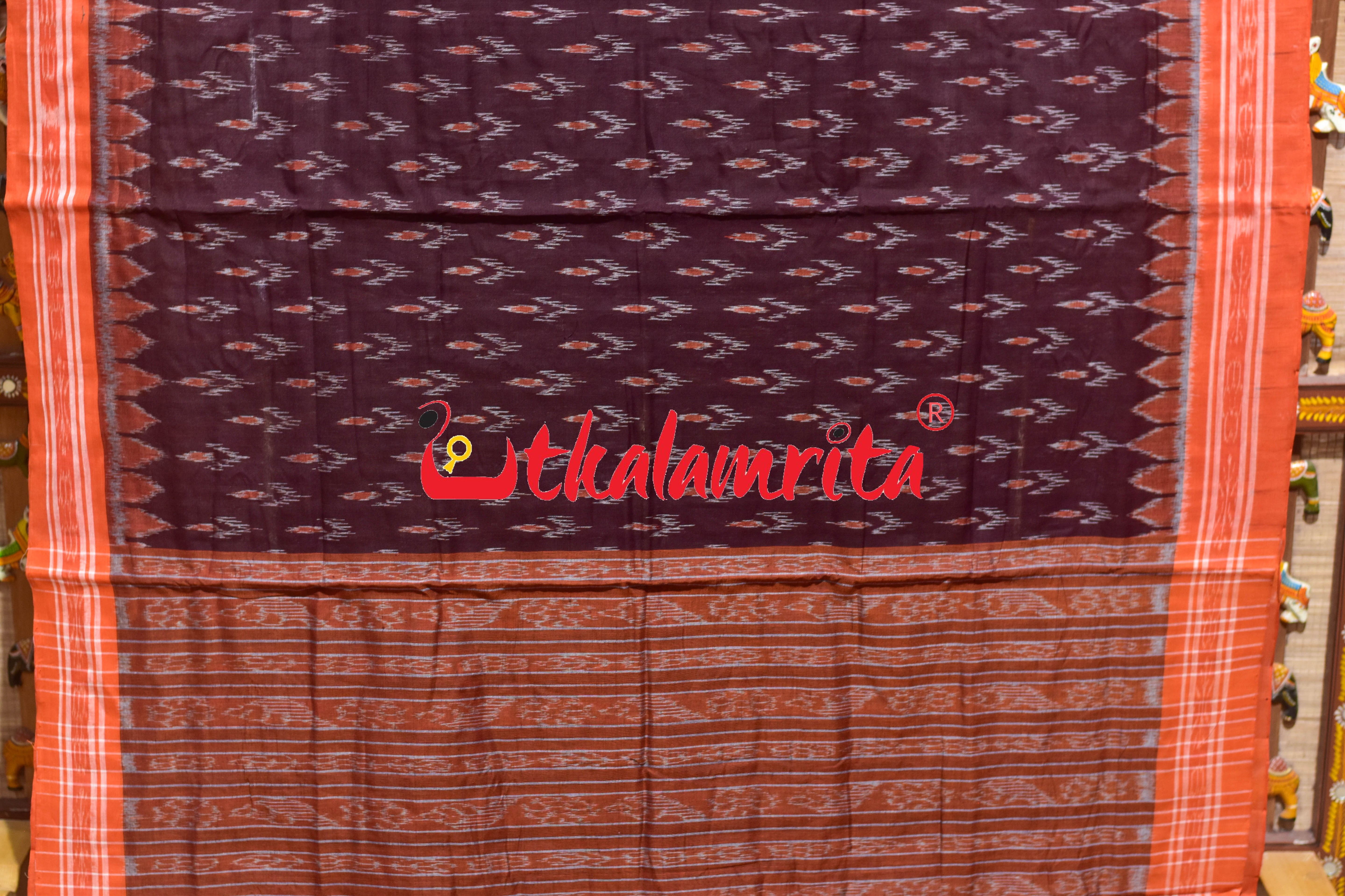 Maroon Labanga Bandha Orange Border Khandua Cotton Saree