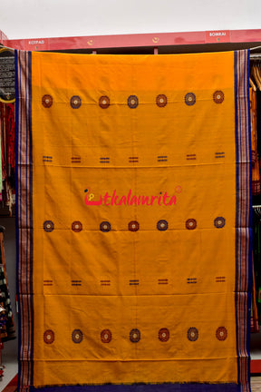 Mustard Blue Padam Bomkai Cotton Saree