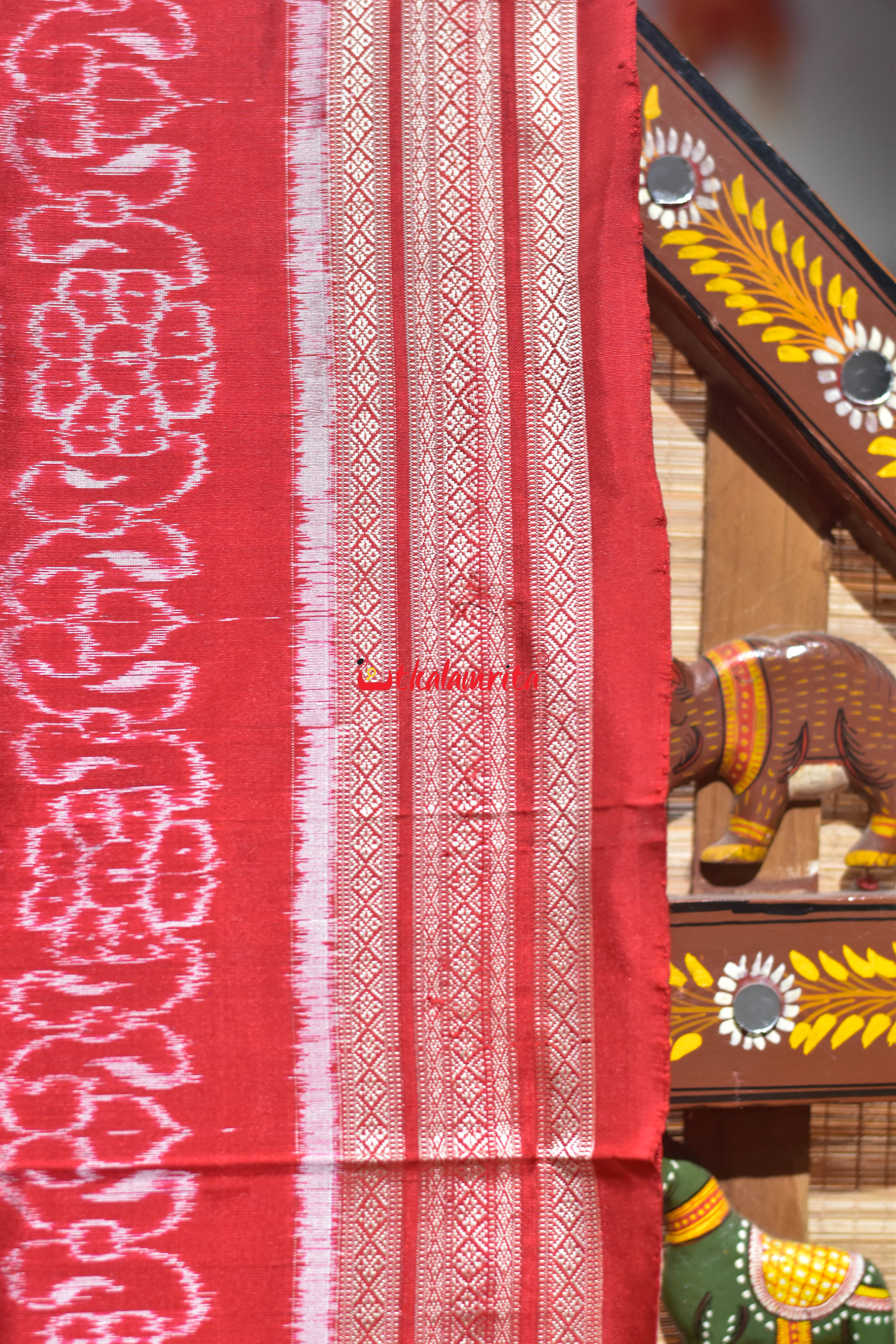 Padma Lakhmi Pada Red Sambalpuri Silk Saree