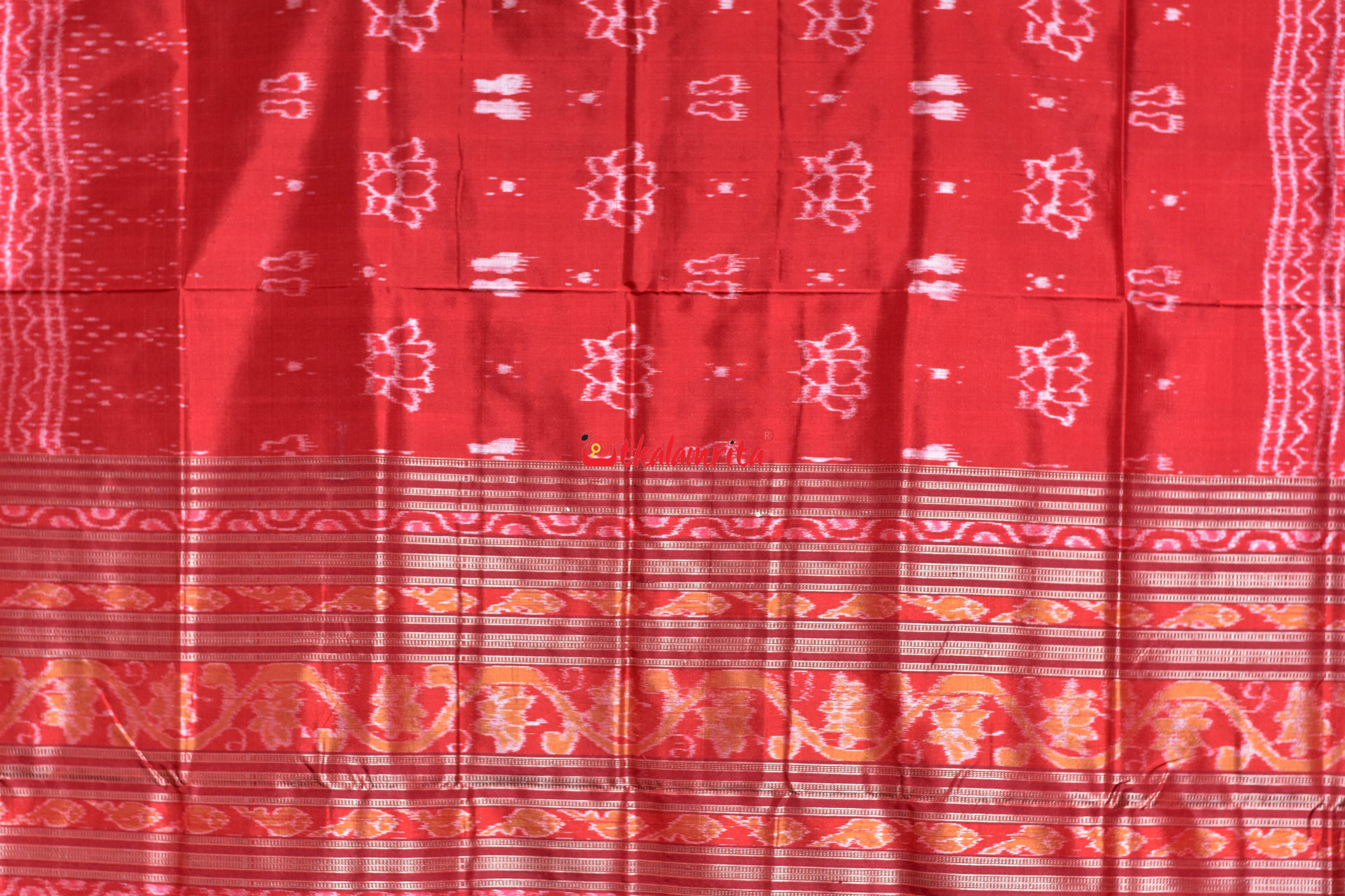 Padma Lakhmi Pada Red Sambalpuri Silk Saree
