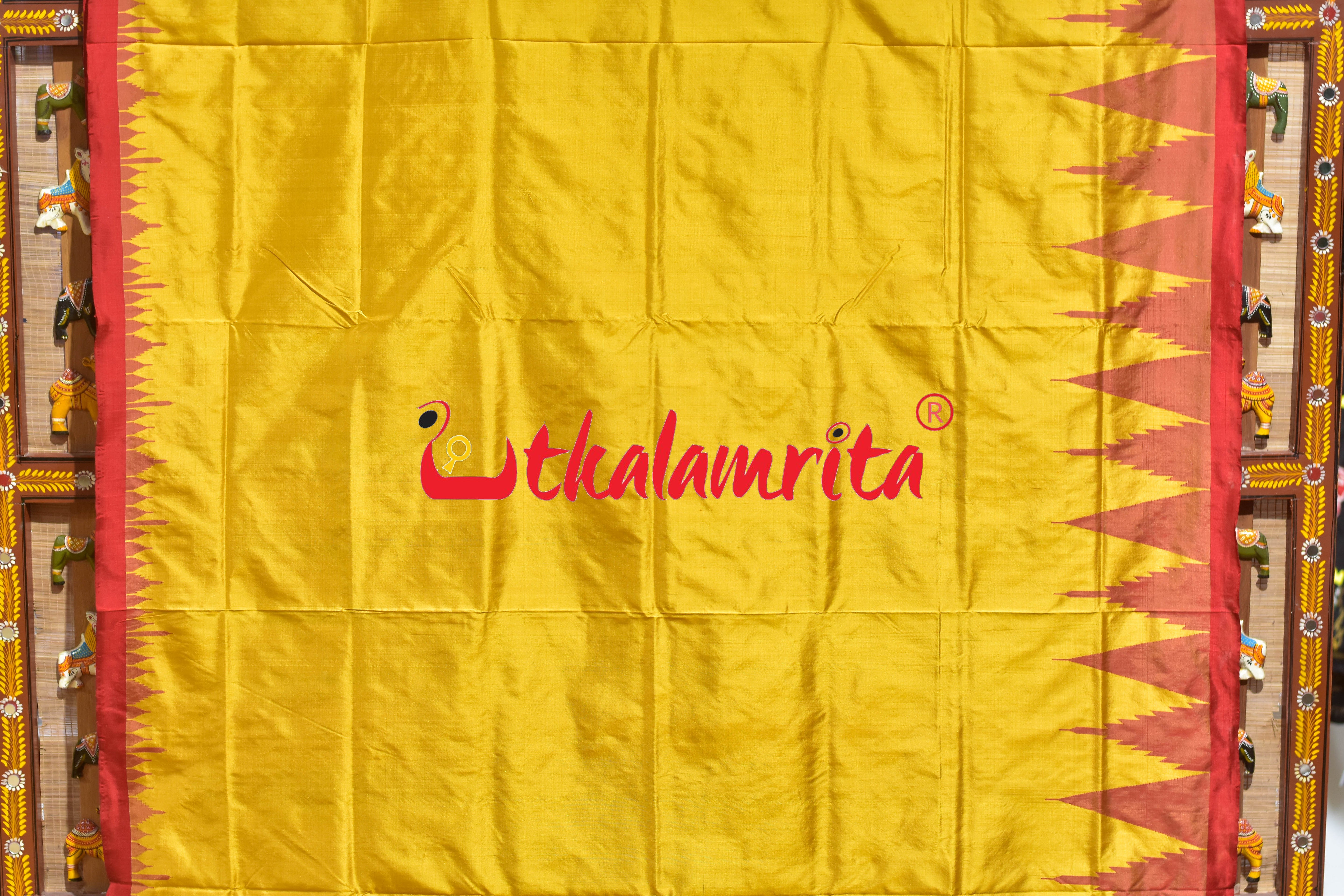 Mustard Red Hata Kumbha Sambalpuri Silk Saree