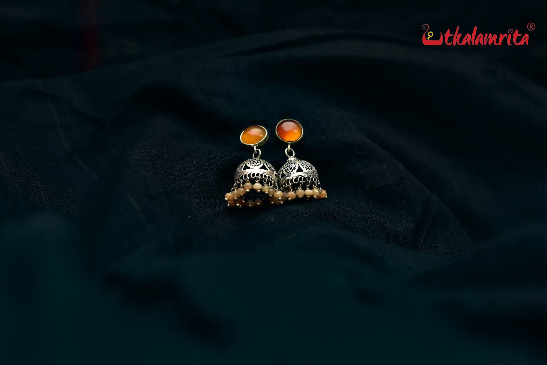 Orange Filigree Jhumka (Earrings Tops)