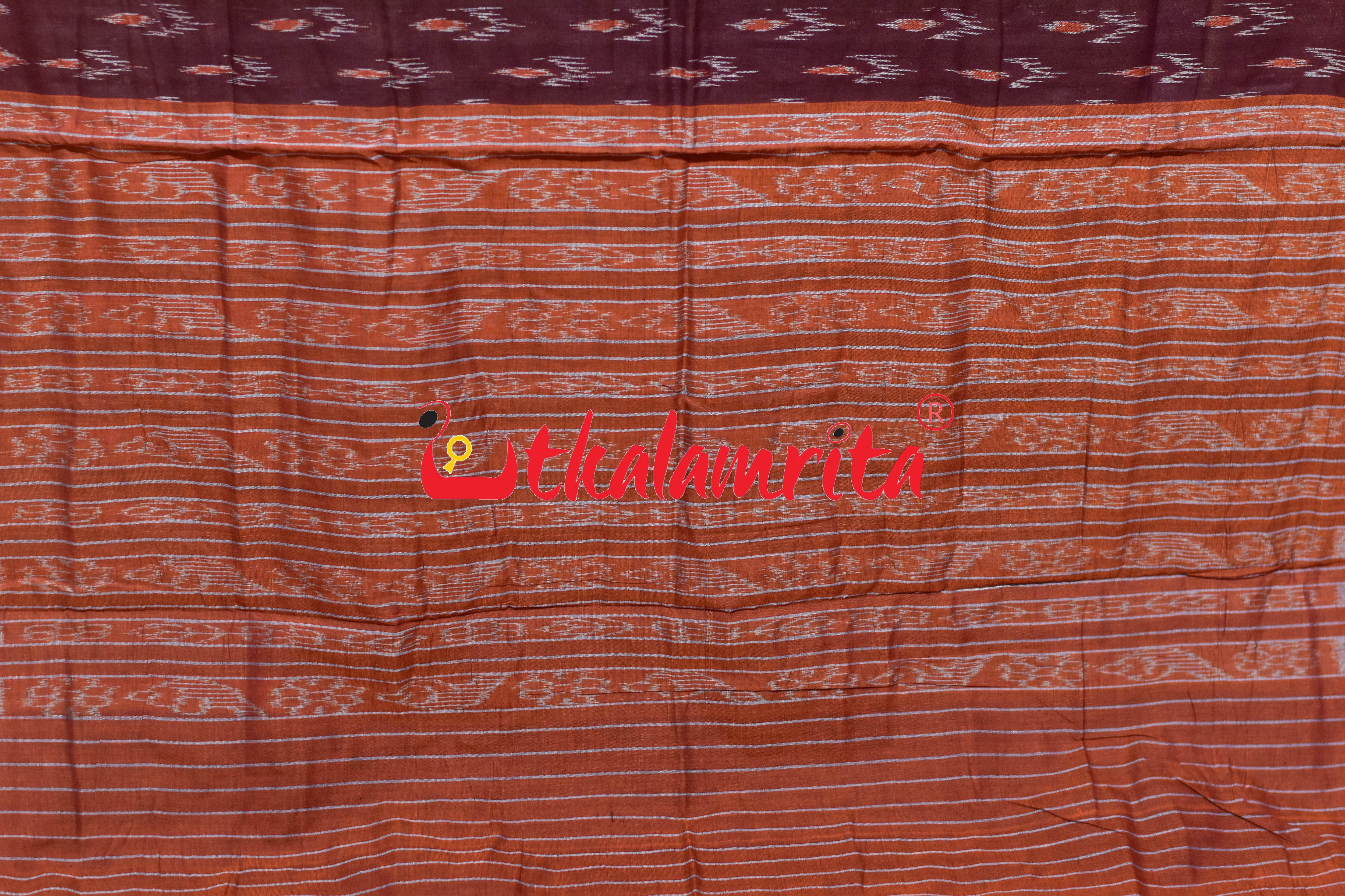 Maroon Labanga Bandha Orange Border Khandua Cotton Saree