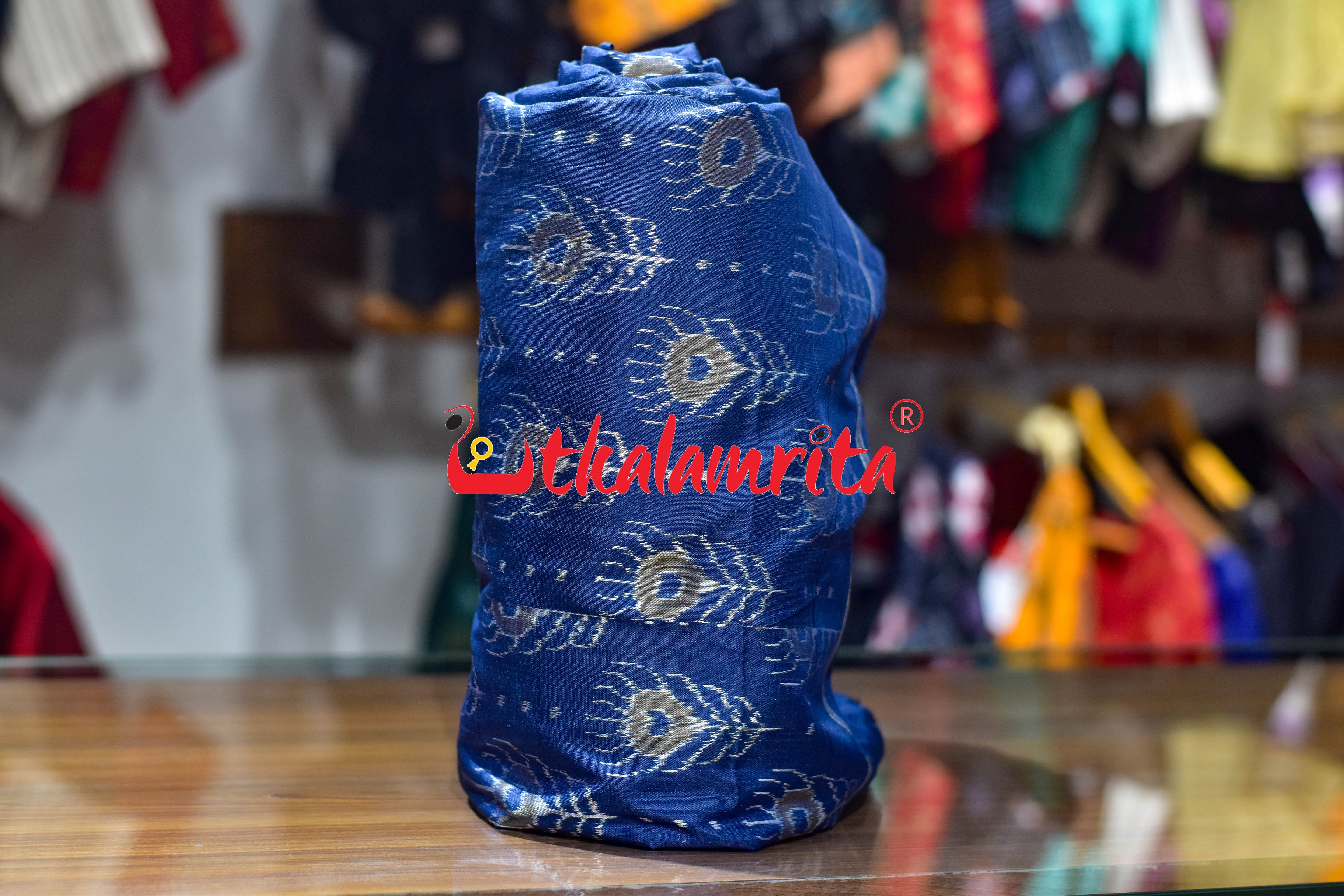 Royal Blue Mayurapucha Sambalpuri Silk (Fabric)