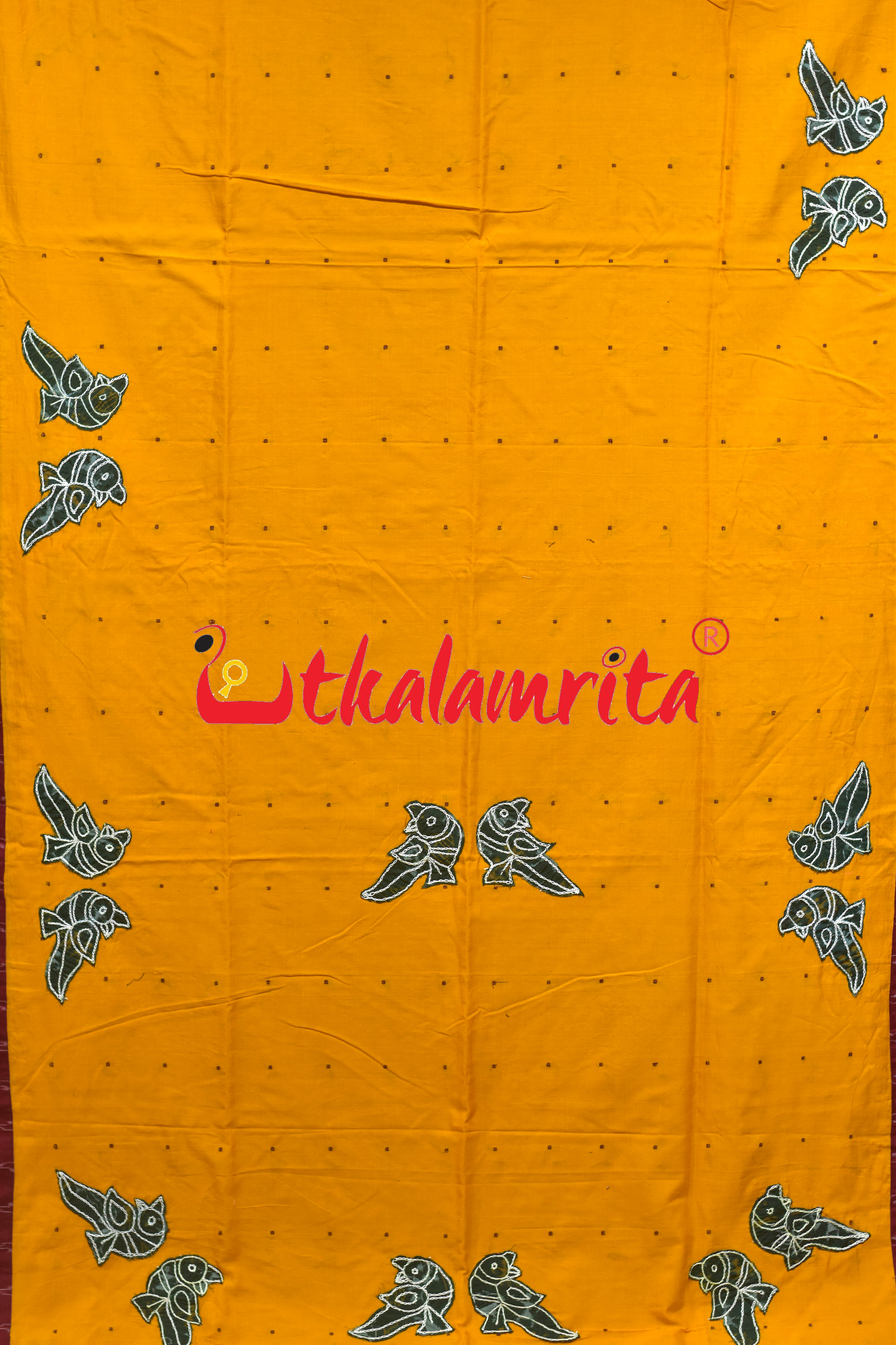 Mustard with Maroon Buti Parrot Designer Cotton Saree