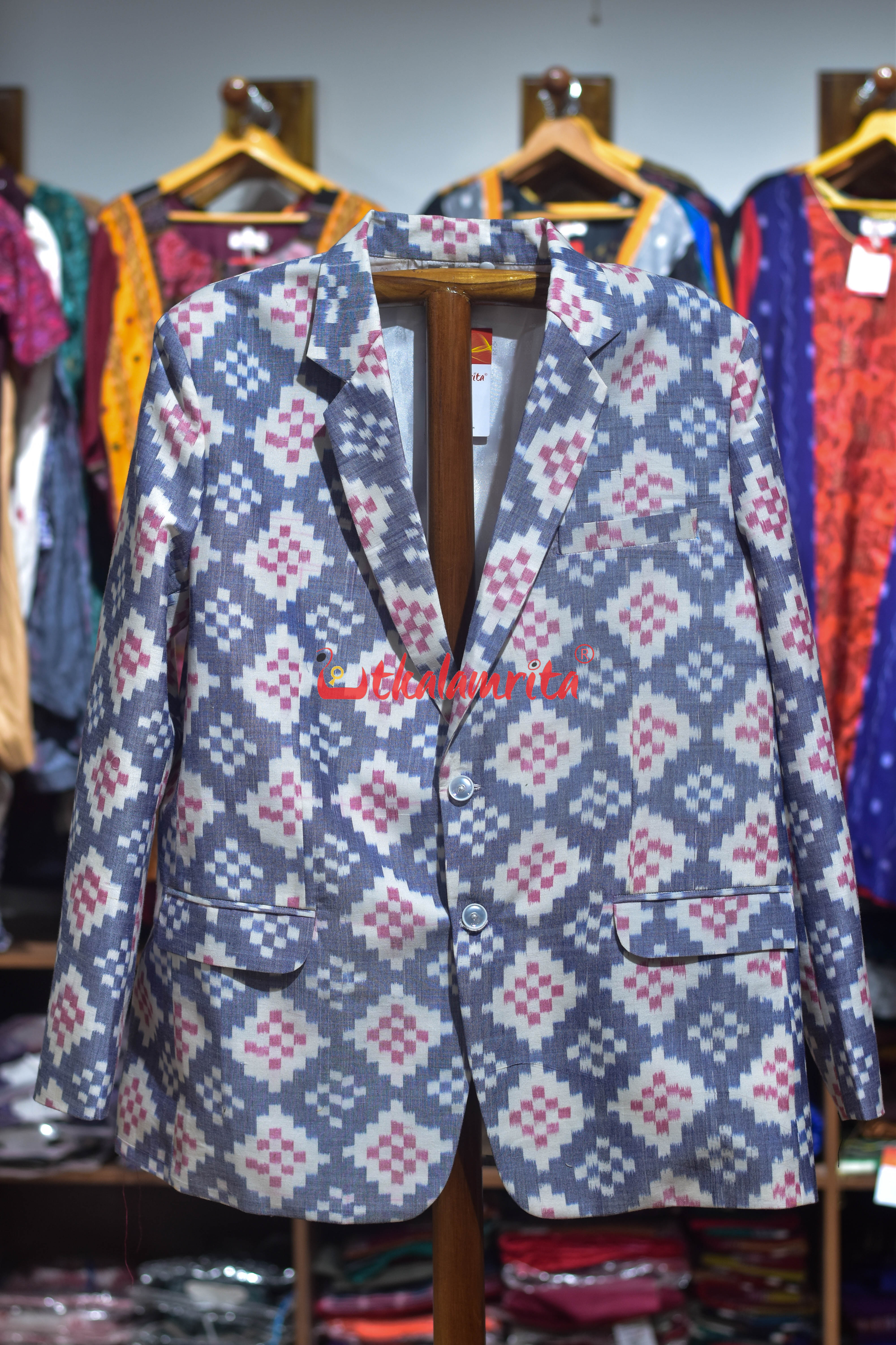 White Blue Plain Pasapali (Men's Blazer)