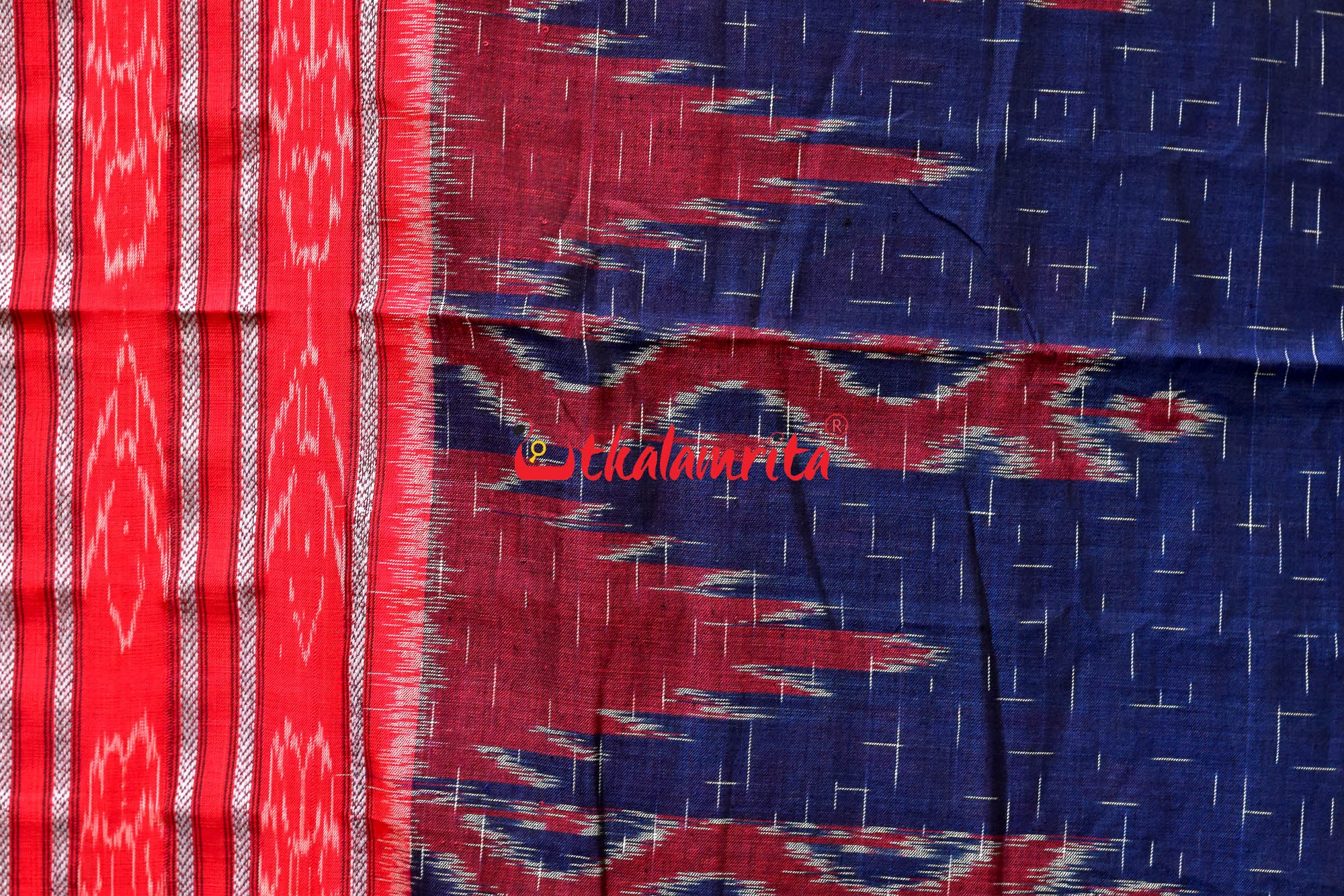 Blue Red Daali Scot Khandua Cotton Saree
