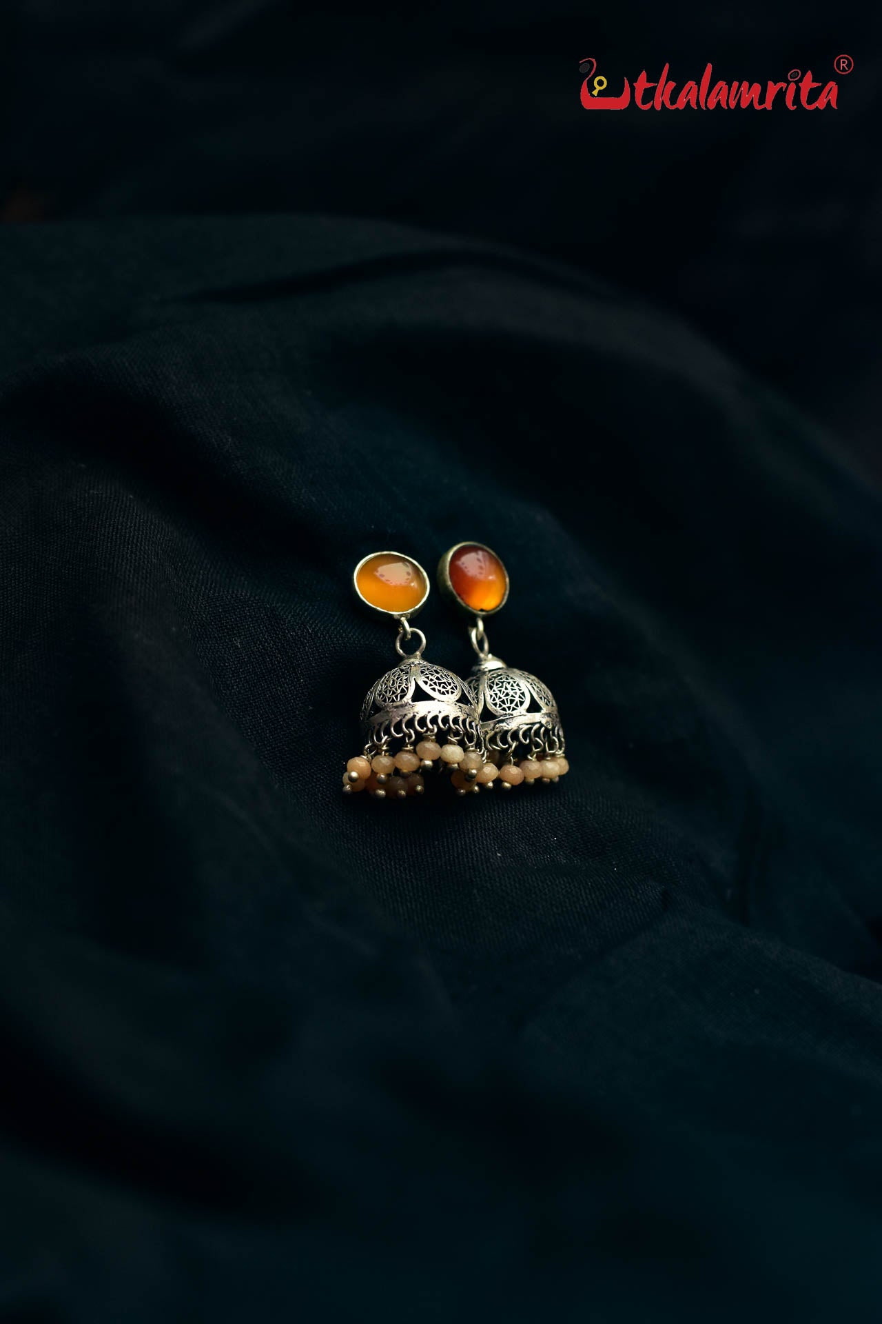 Orange Filigree Jhumka (Earrings Tops)