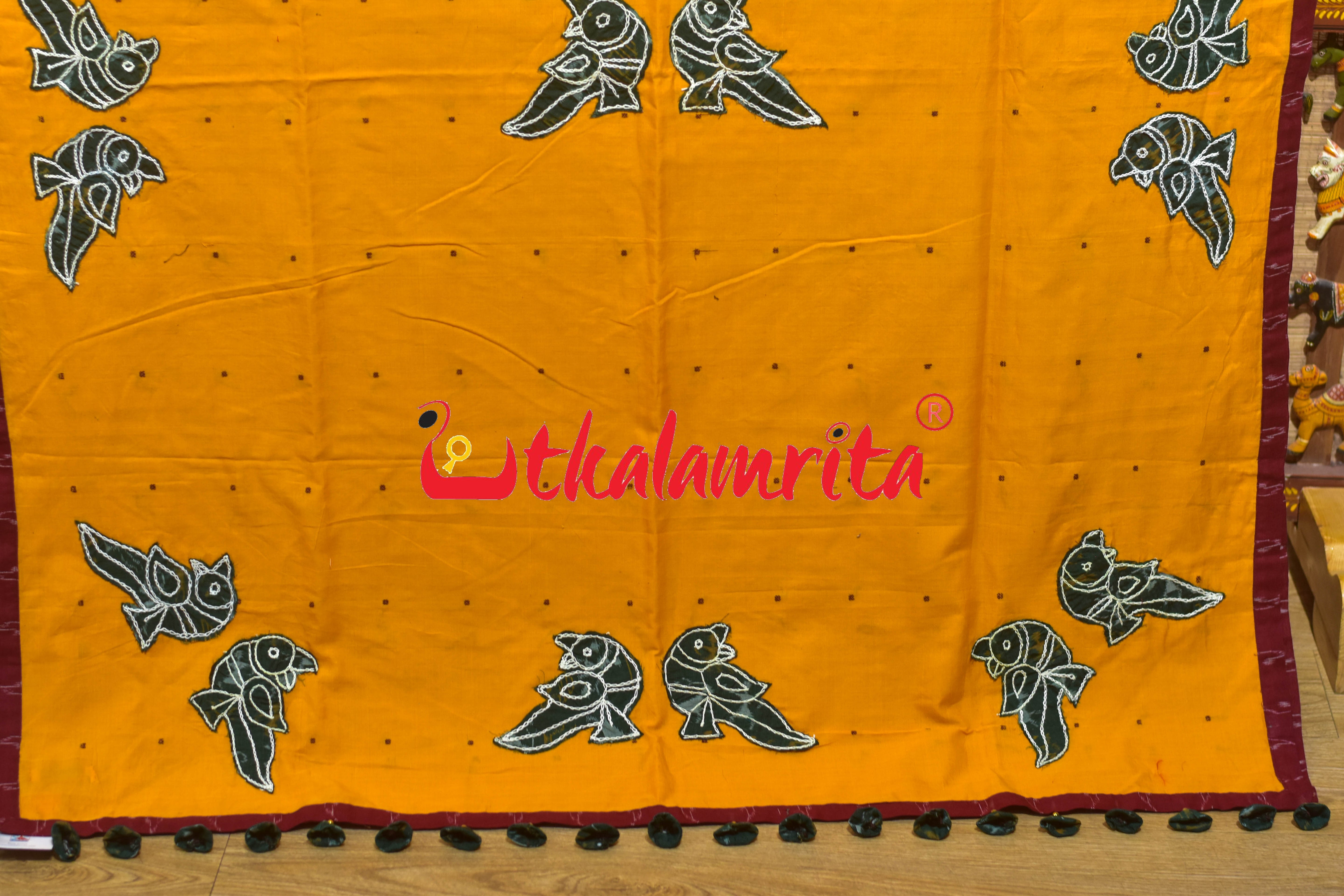Mustard with Maroon Buti Parrot Designer Cotton Saree