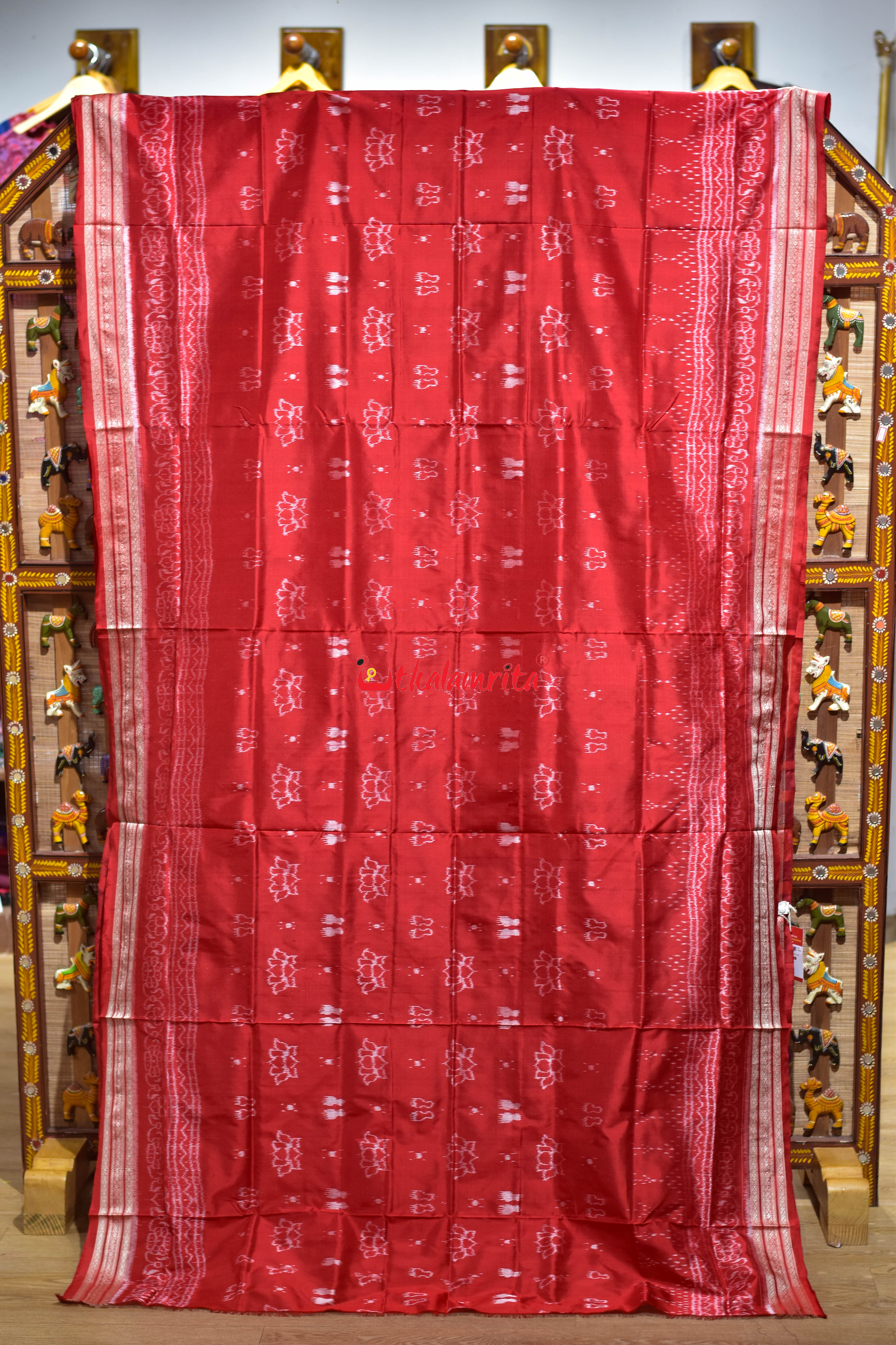 Padma Lakhmi Pada Red Sambalpuri Silk Saree