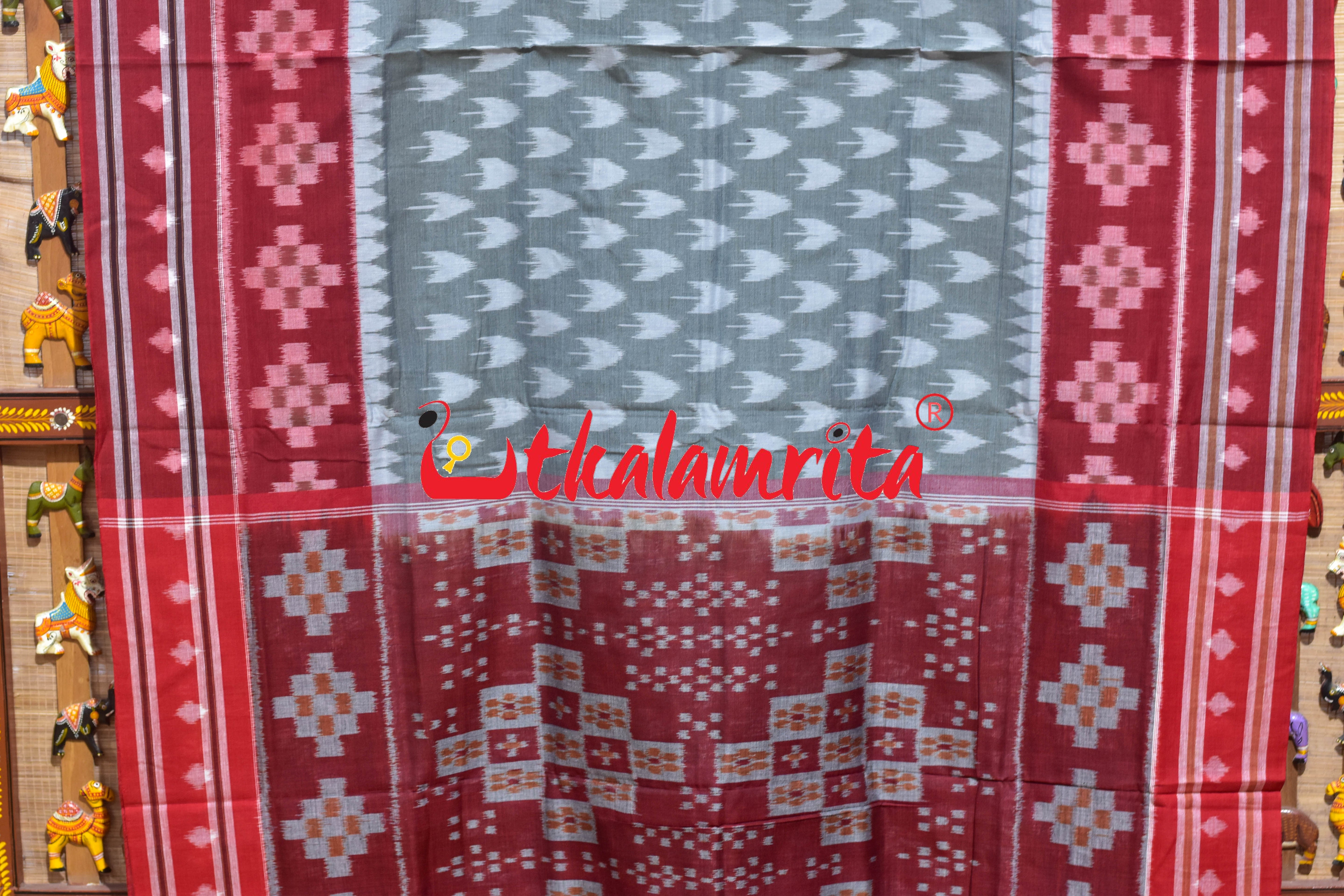 Grey Chhatu Border Pasapali Khandua Cotton Saree