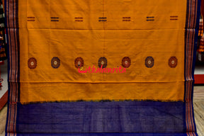 Mustard Blue Padam Bomkai Cotton Saree