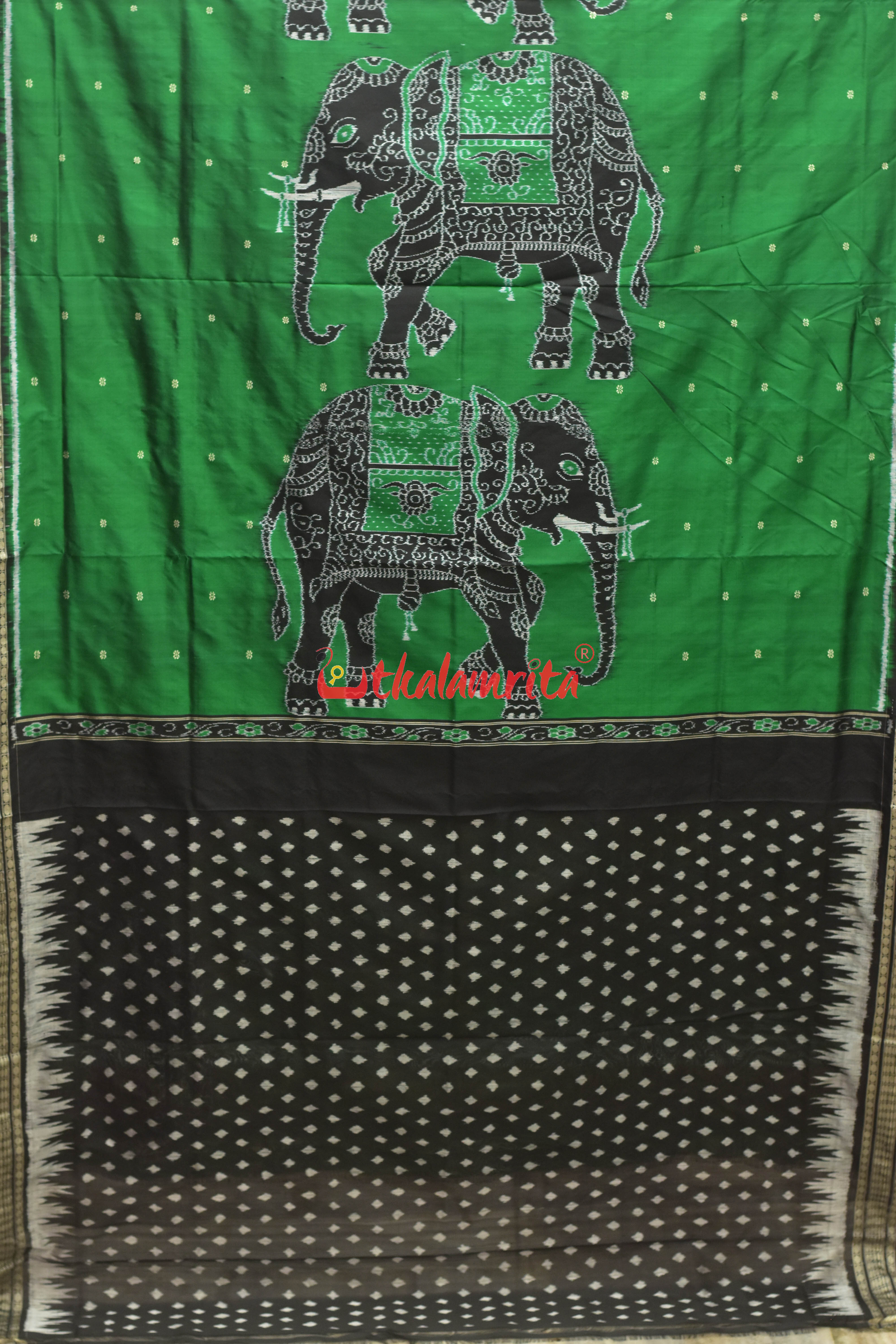 Black Green Bada Hathi Sambalpuri Silk Saree