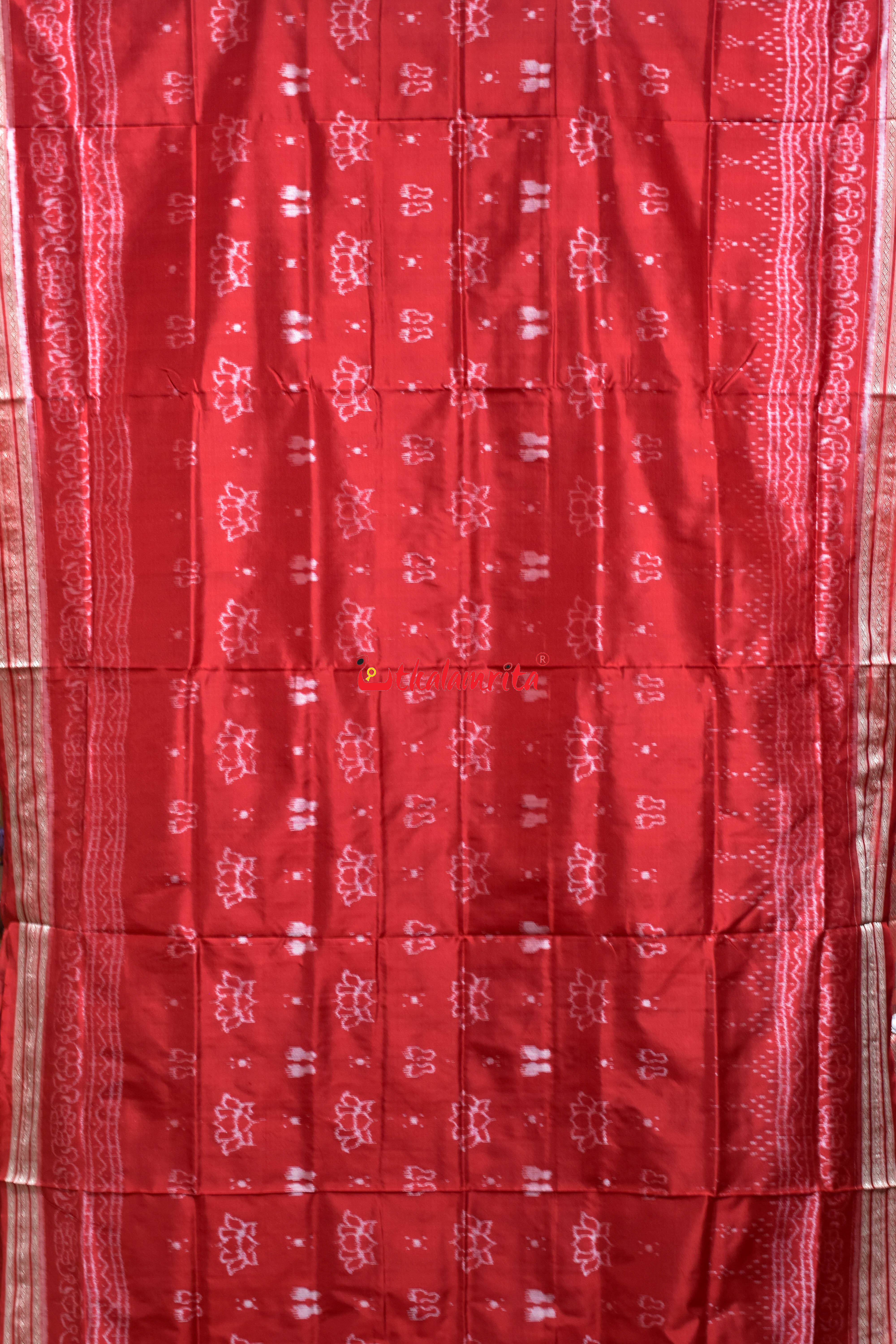 Padma Lakhmi Pada Red Sambalpuri Silk Saree