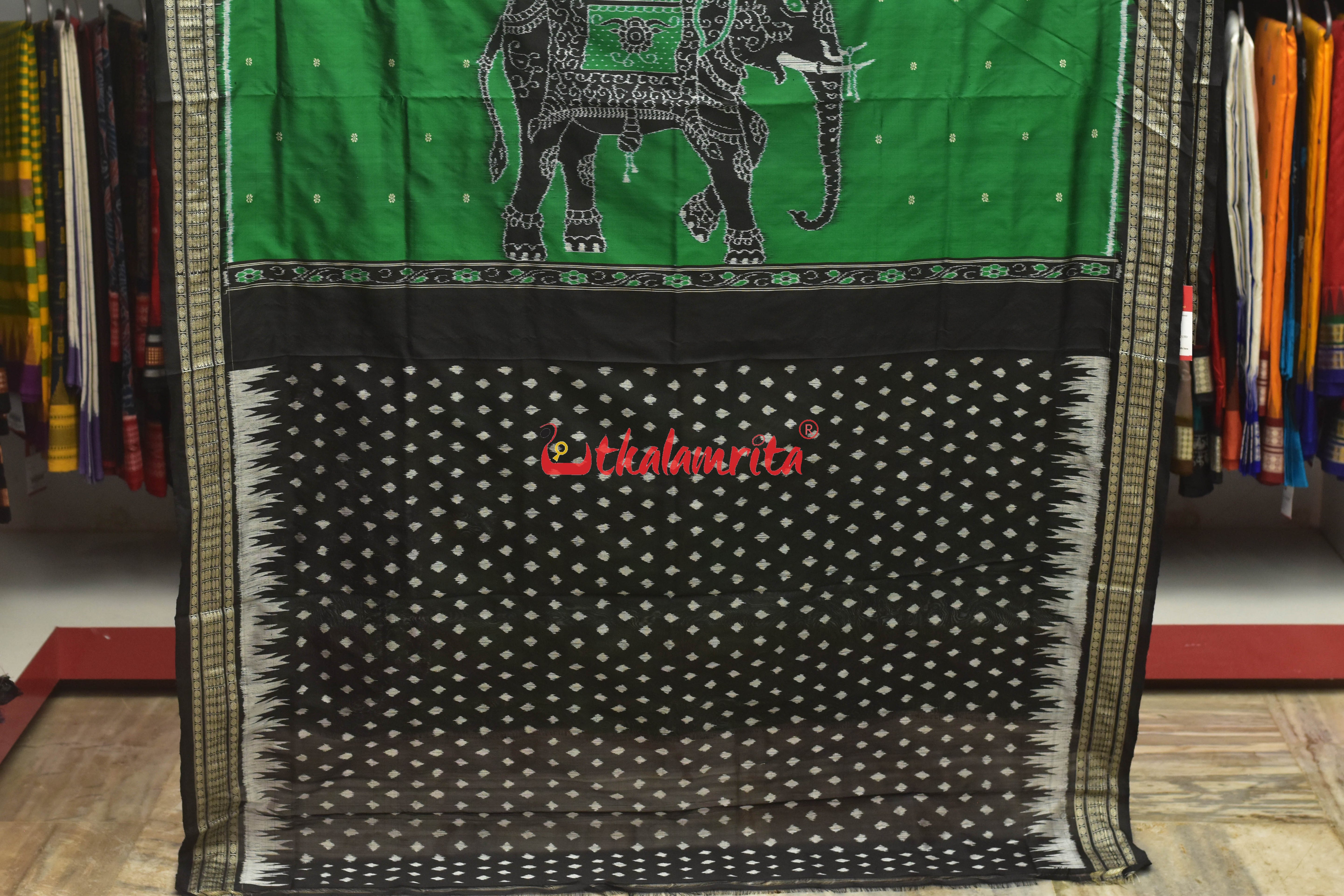 Black Green Bada Hathi Sambalpuri Silk Saree