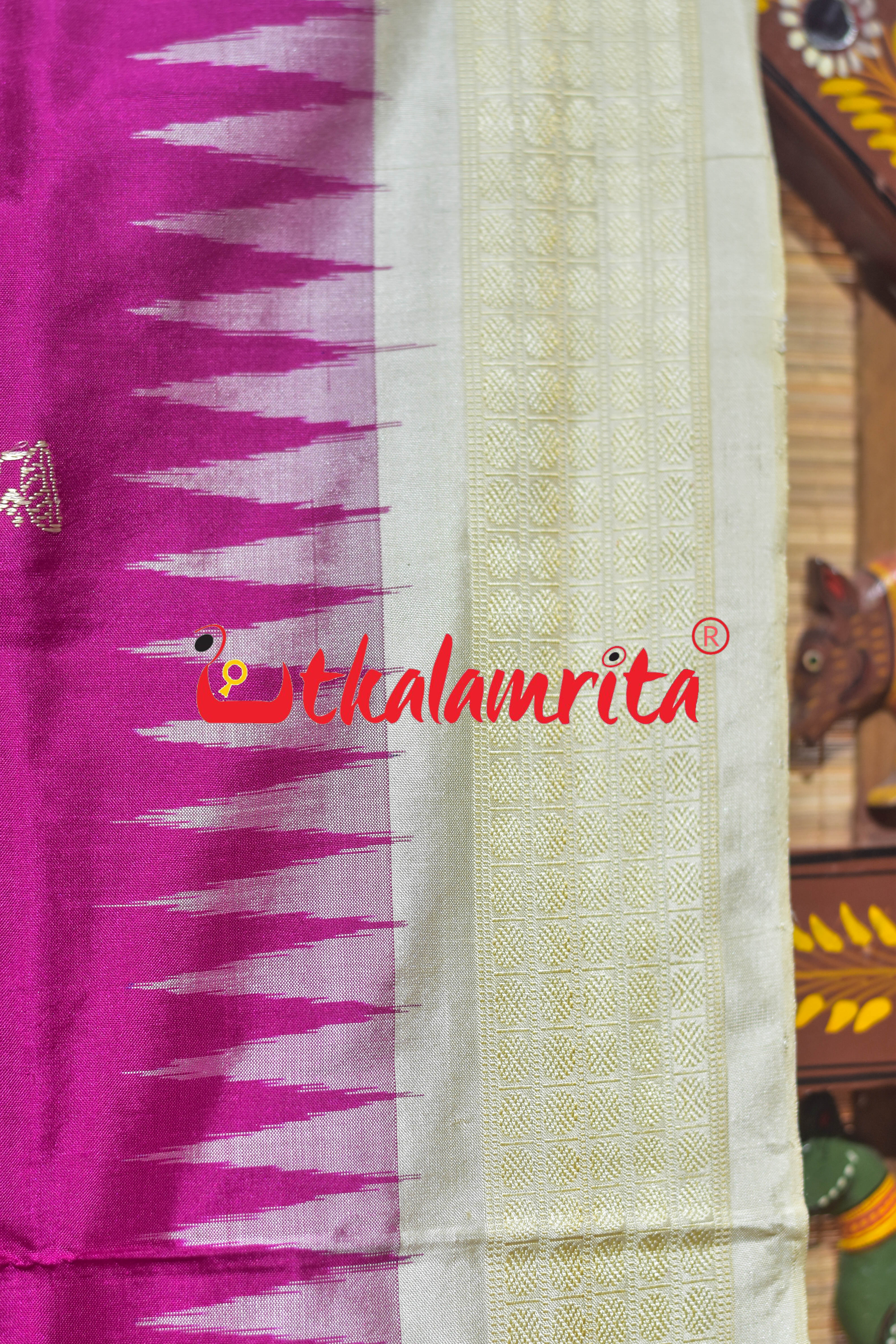 Rani Pink Off White Tribal Bomkai Silk Saree