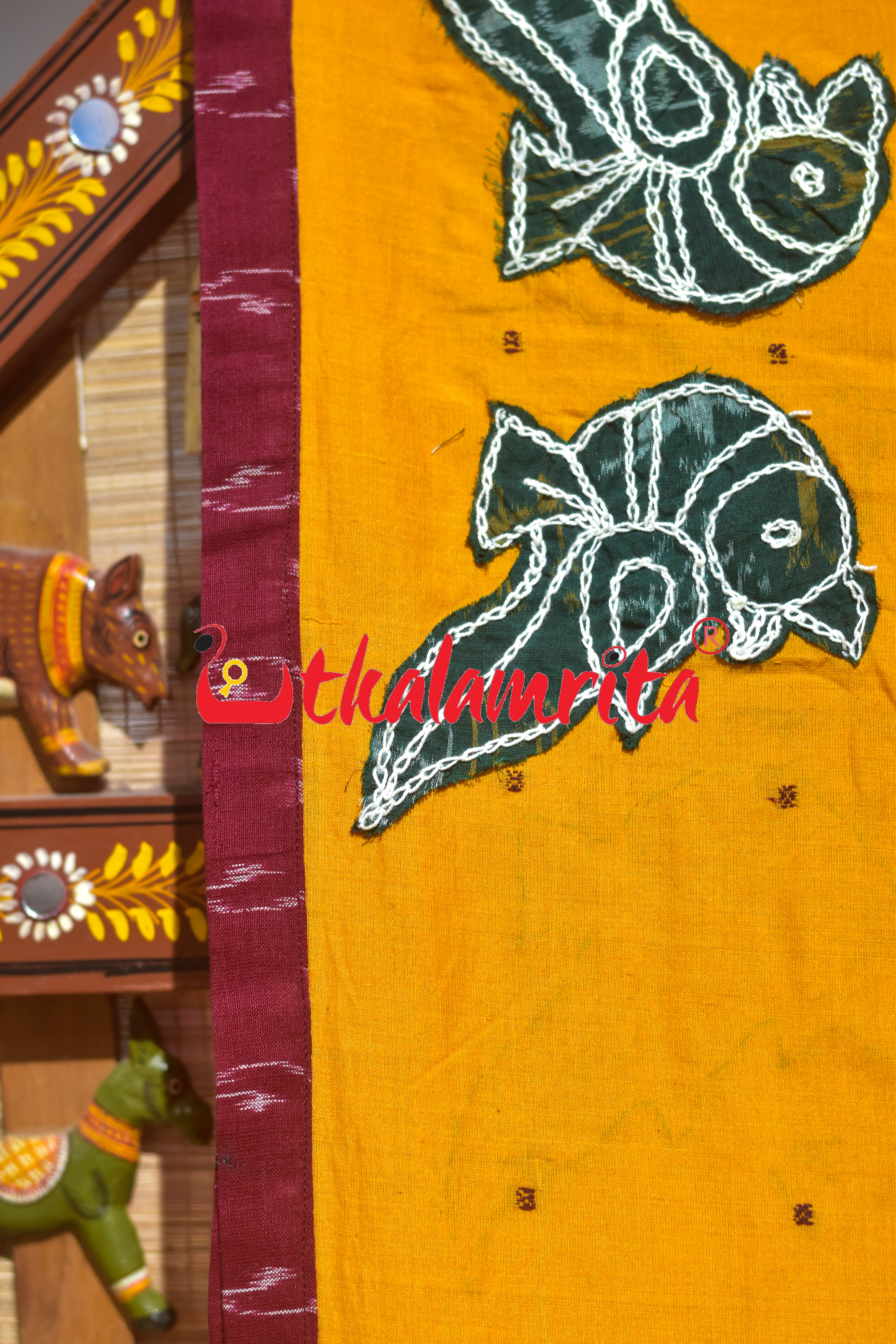 Mustard with Maroon Buti Parrot Designer Cotton Saree