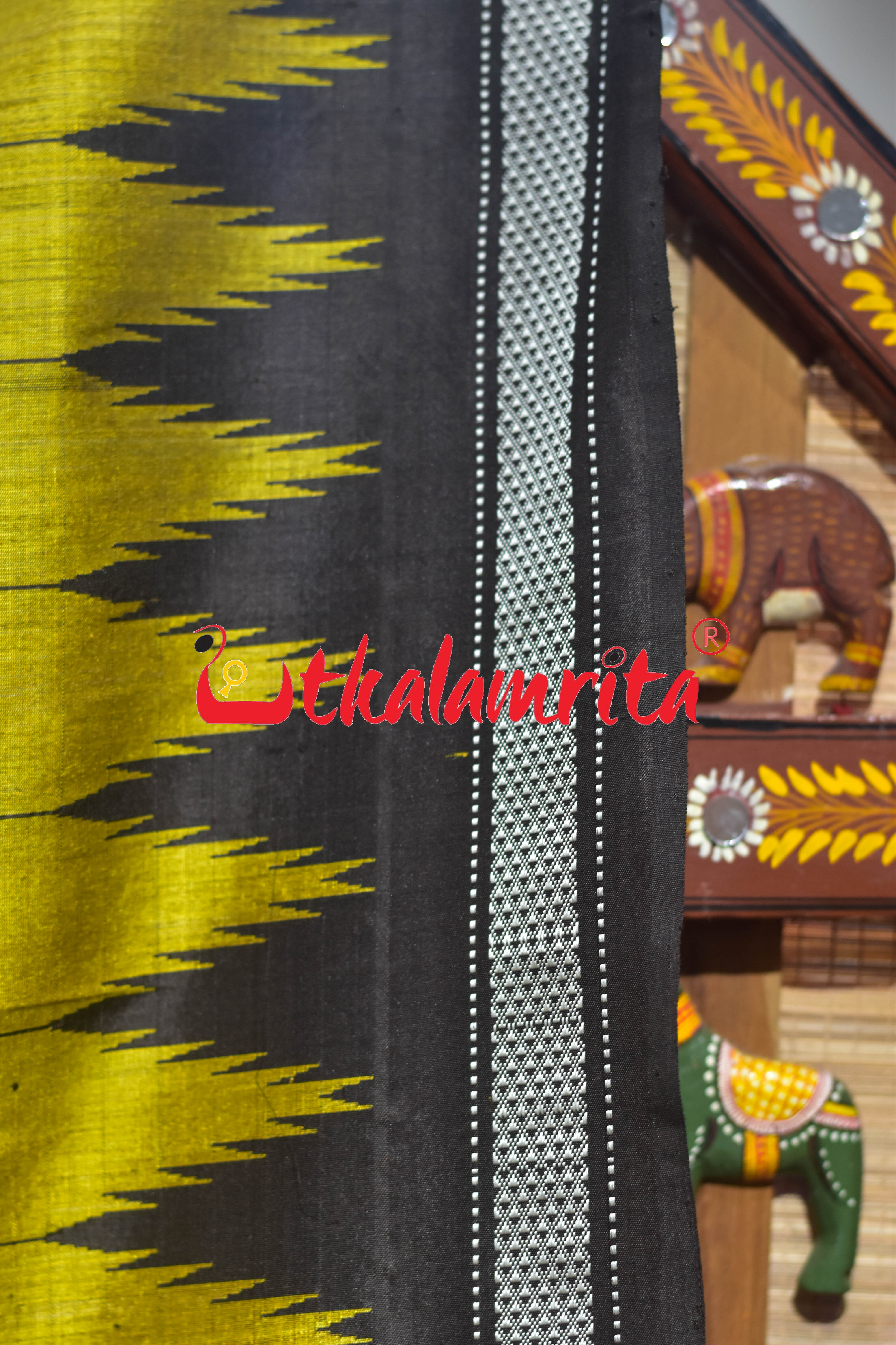 Natural Haladi with Black Border Berhampuri Silk Saree