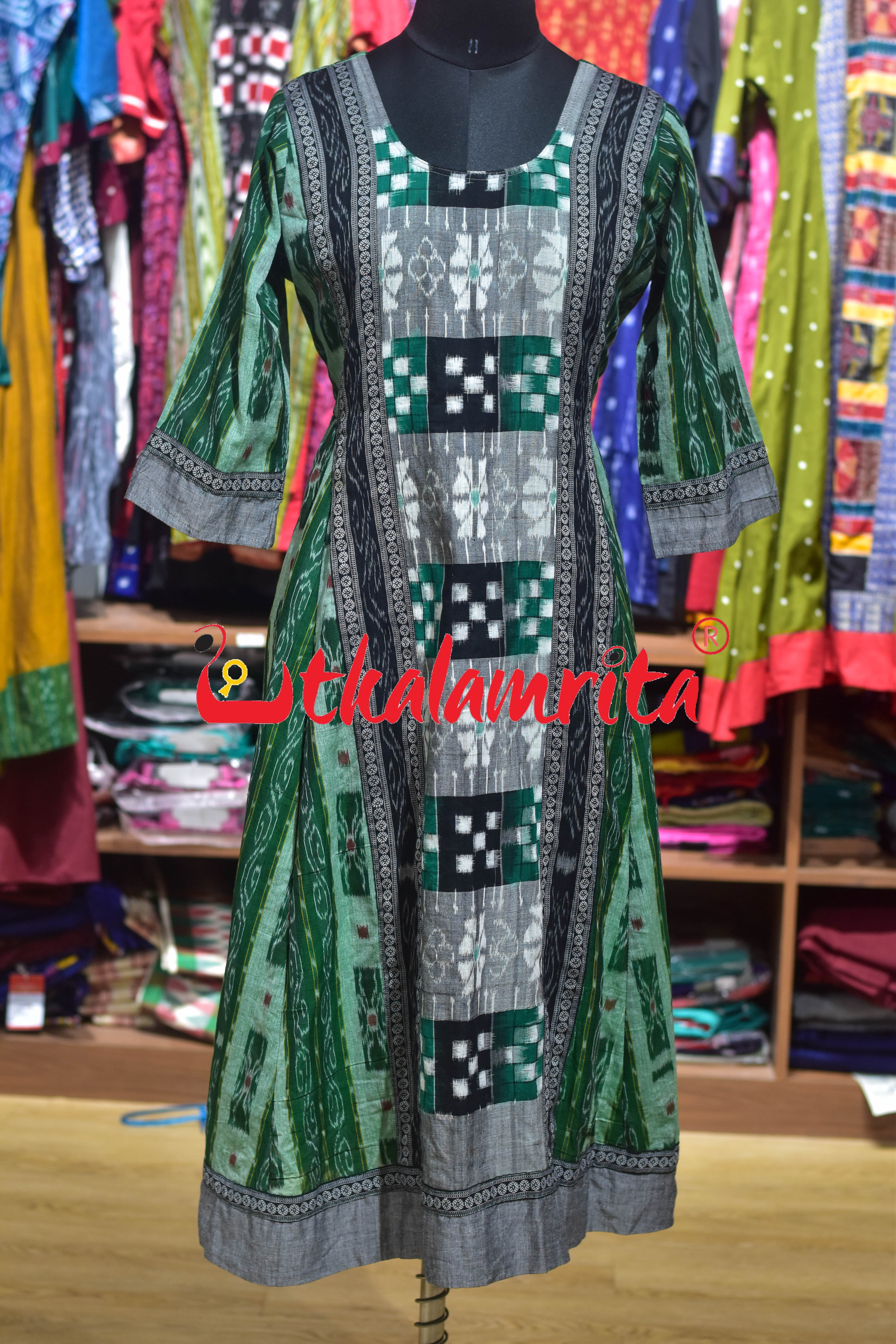Green Sambalpuri Cotton Anarkali