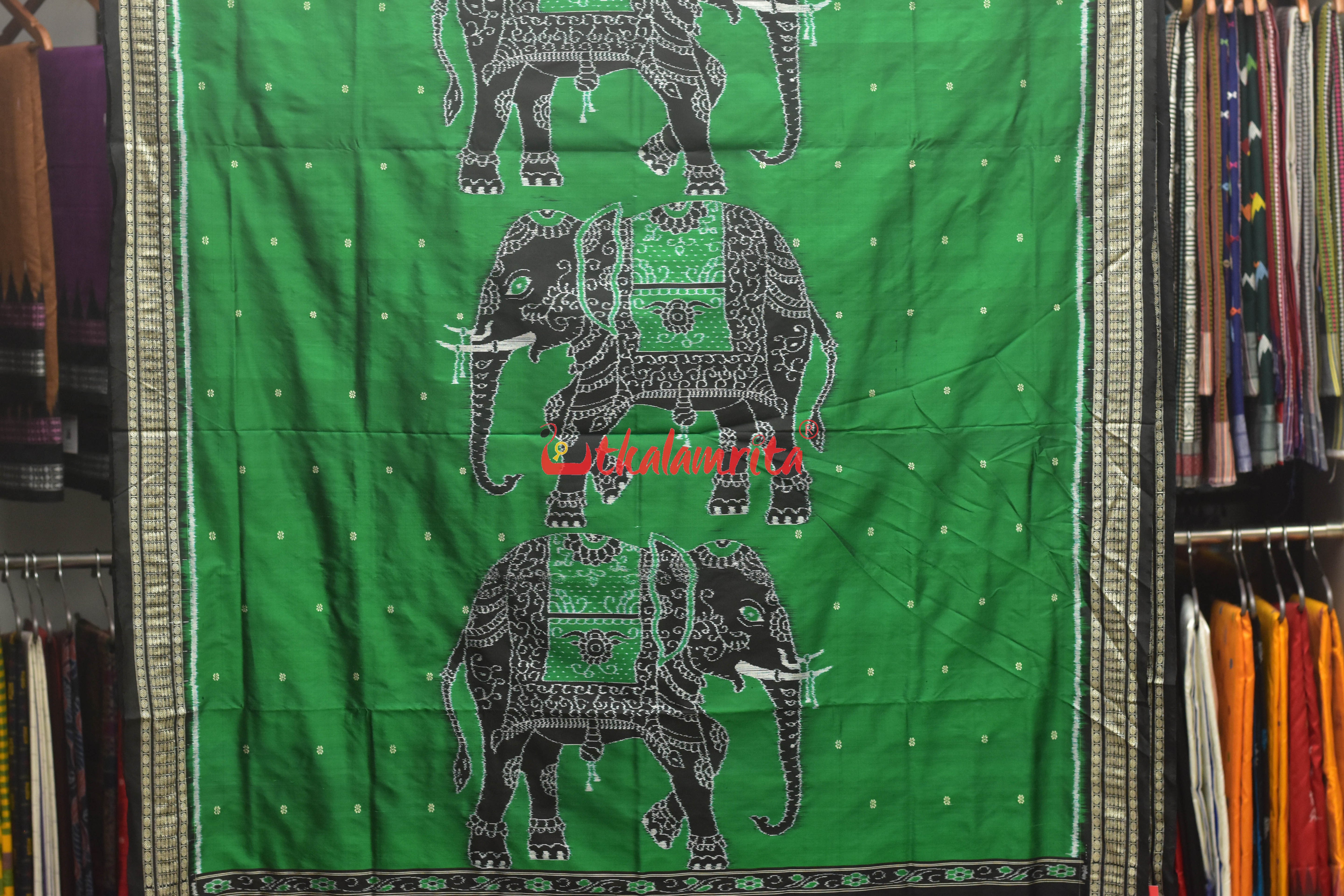 Black Green Bada Hathi Sambalpuri Silk Saree