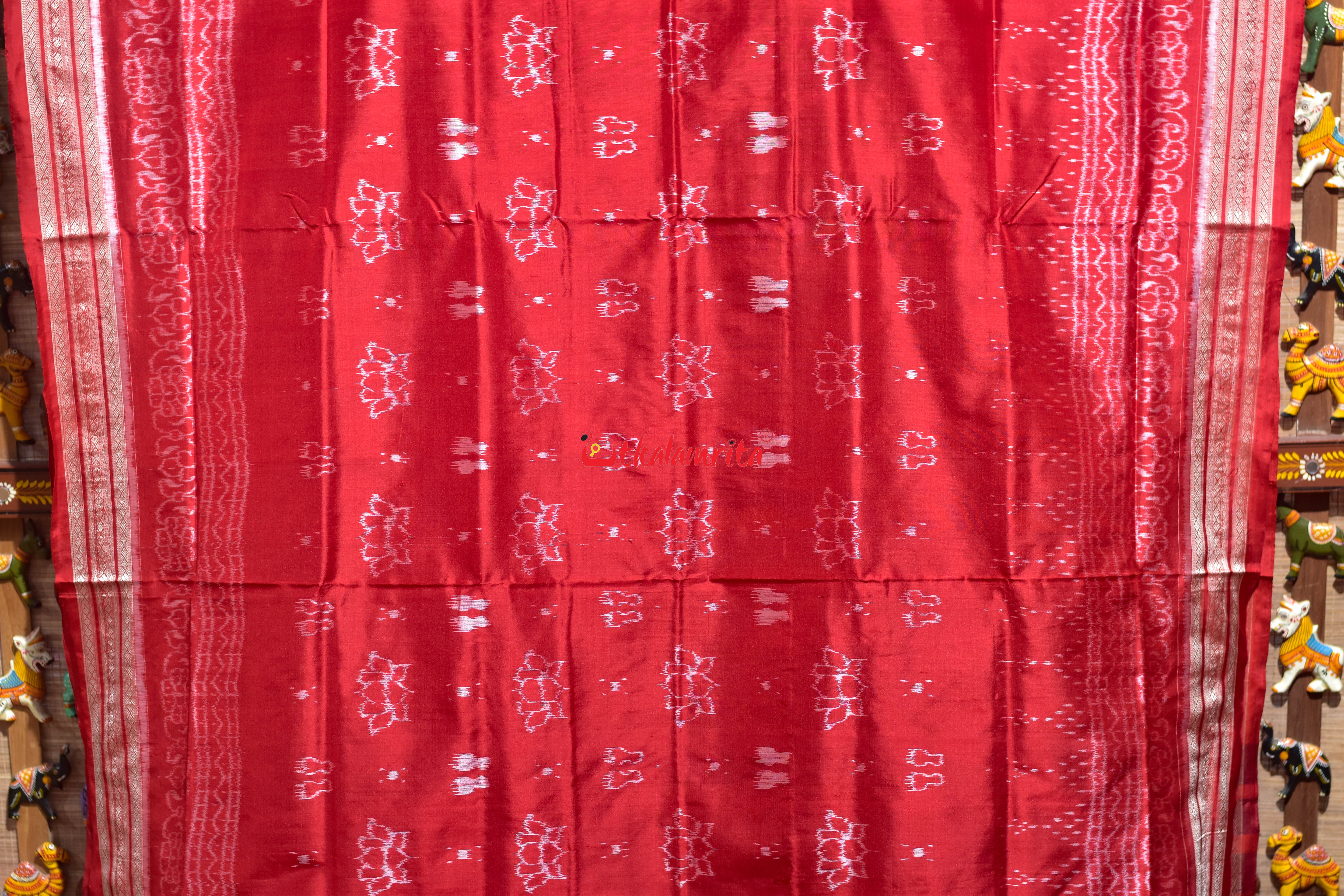 Padma Lakhmi Pada Red Sambalpuri Silk Saree