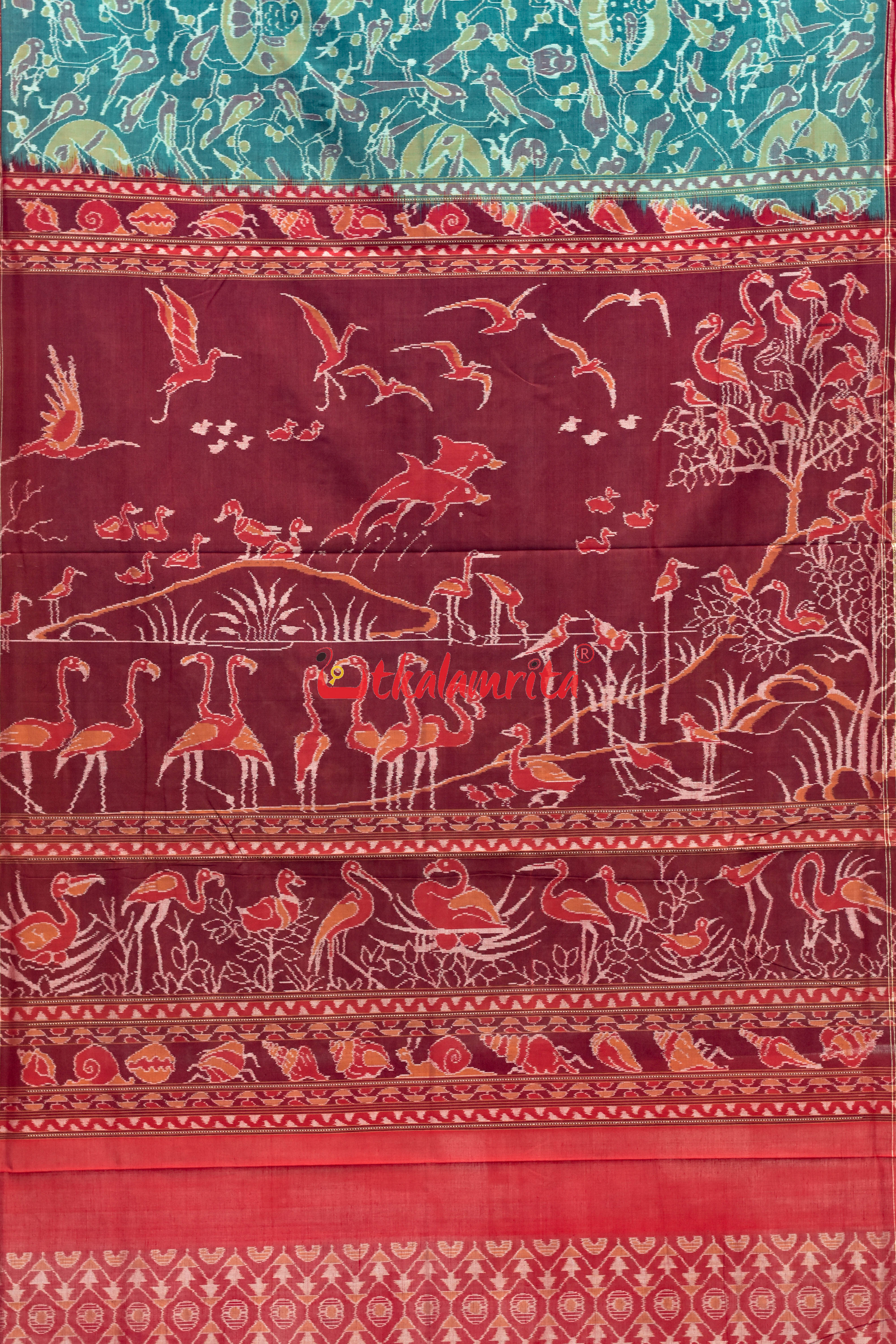 Teal Birds Bandha Sambalpuri Cotton Saree