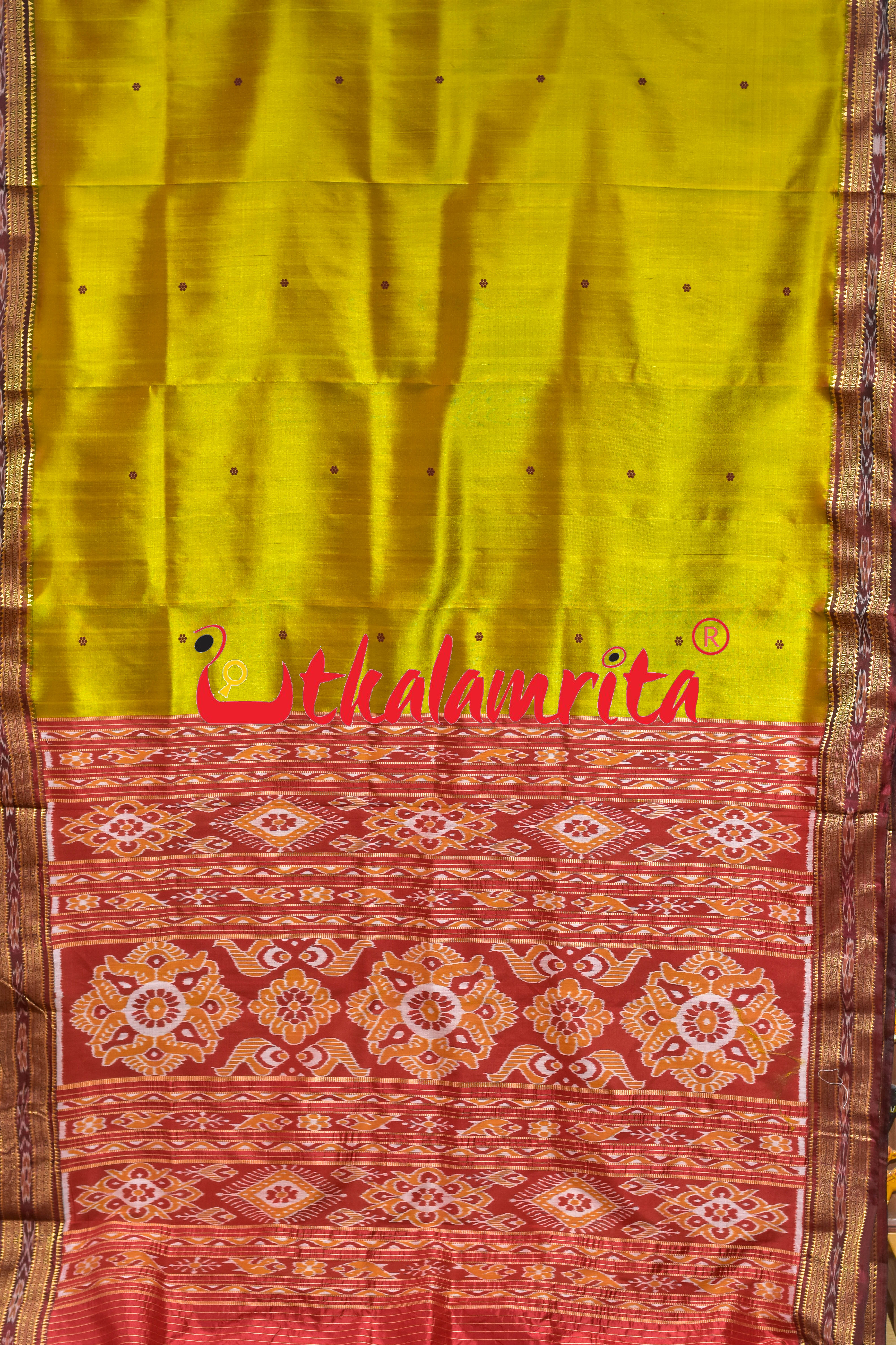 Baala Buti Golden Maroon Khandua Silk Saree