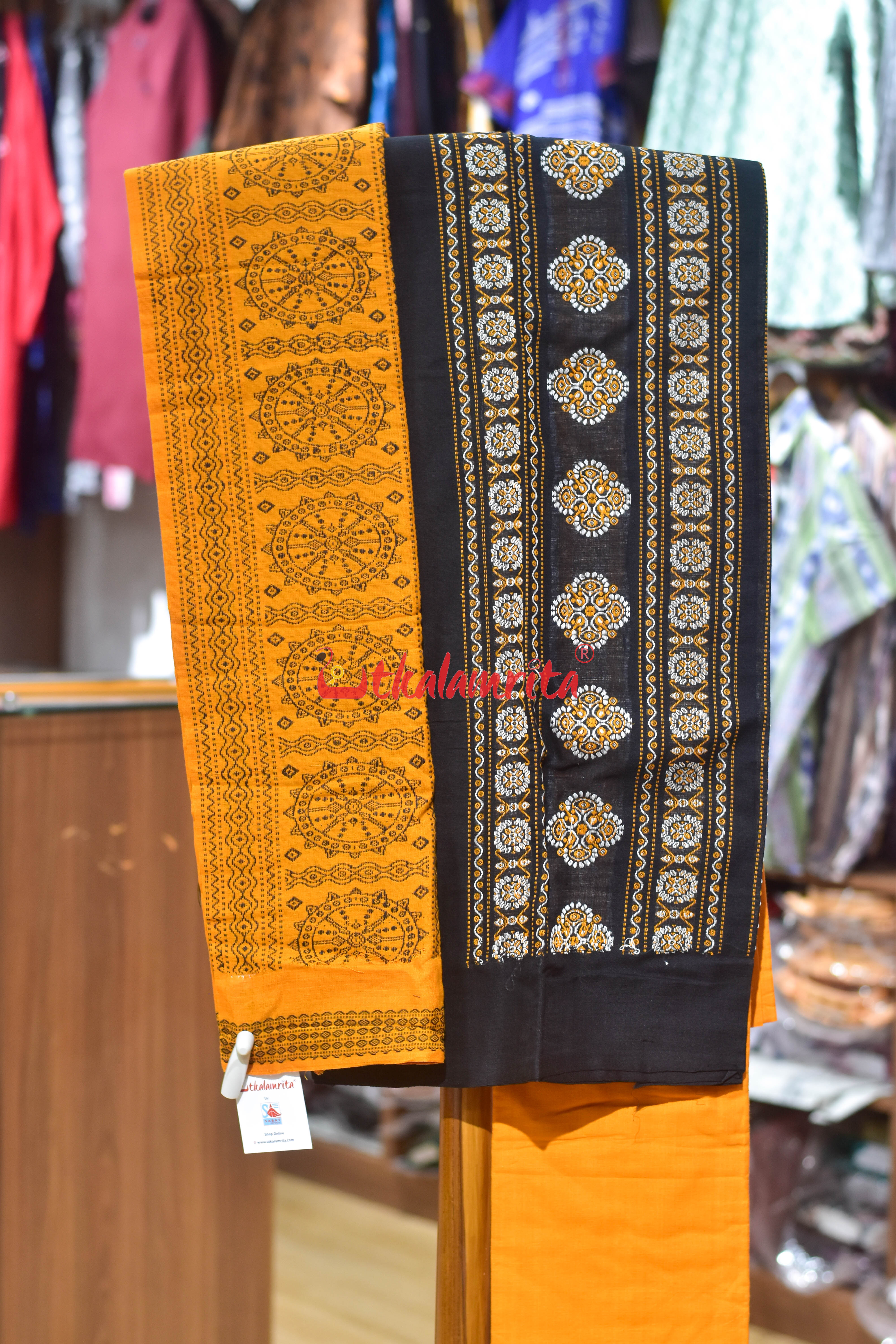 Black with Mustard Flower Bomkai Dress Set