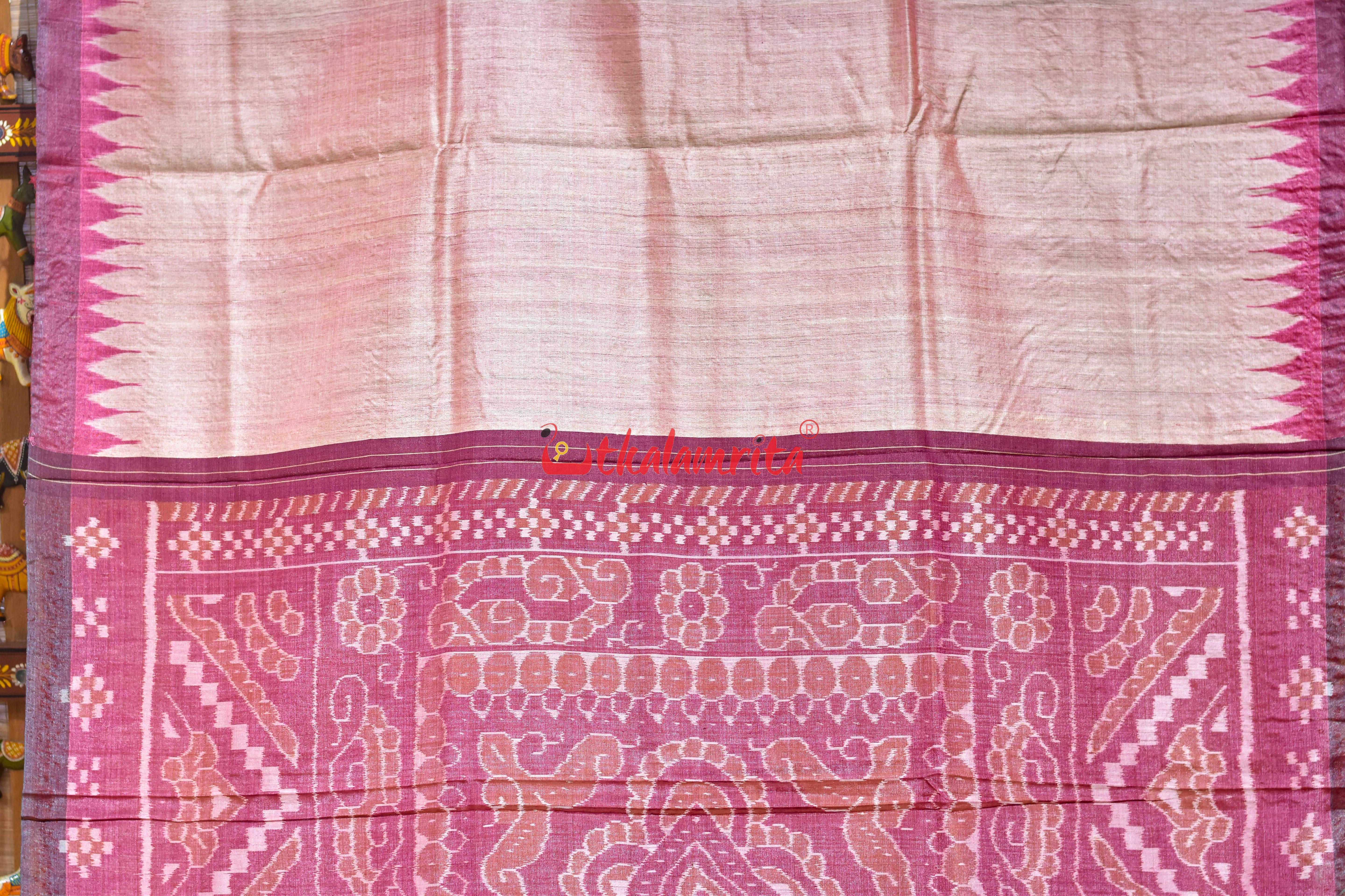 Peach with Berry Maroon Gopalpur Tussar Silk Saree