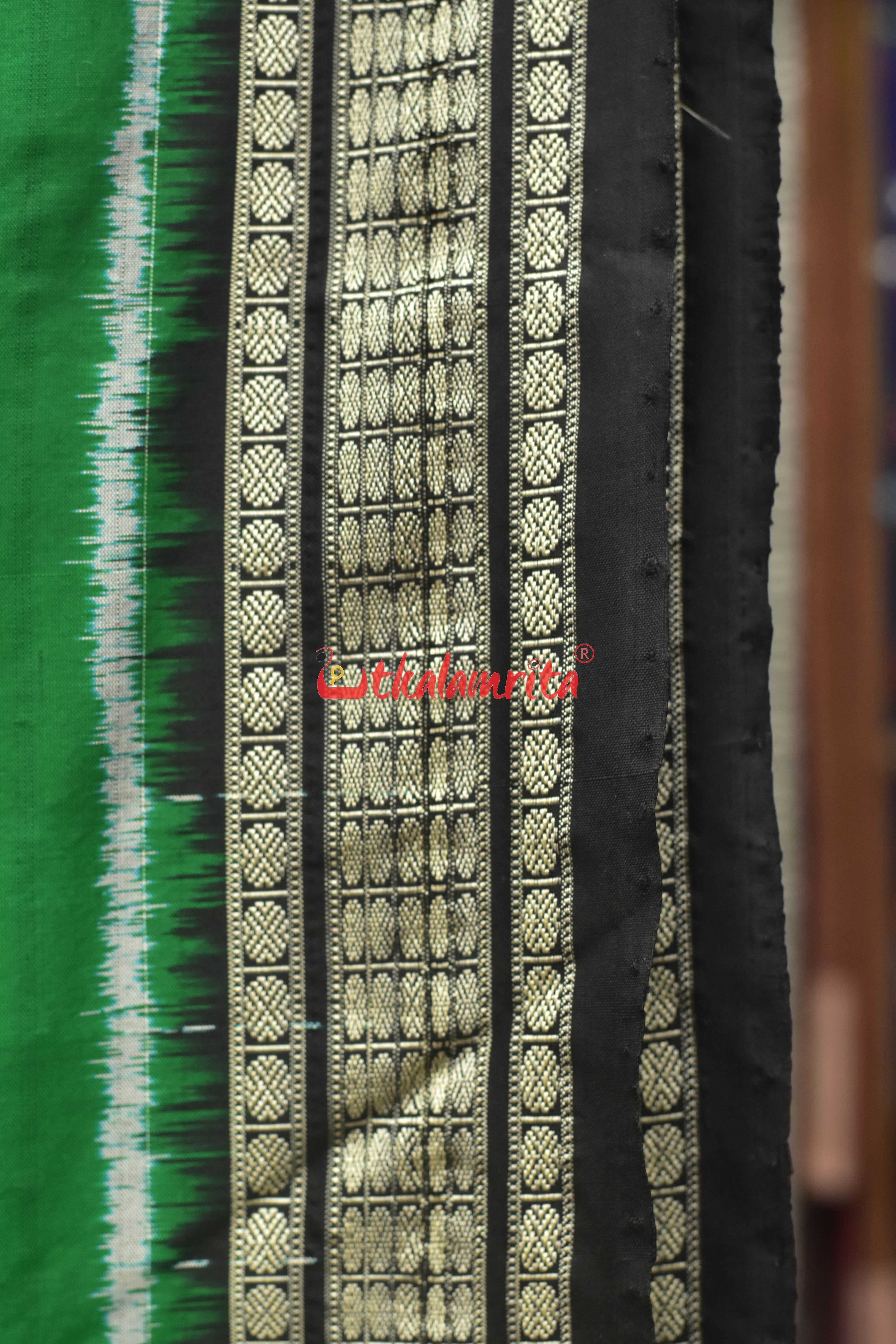 Black Green Bada Hathi Sambalpuri Silk Saree