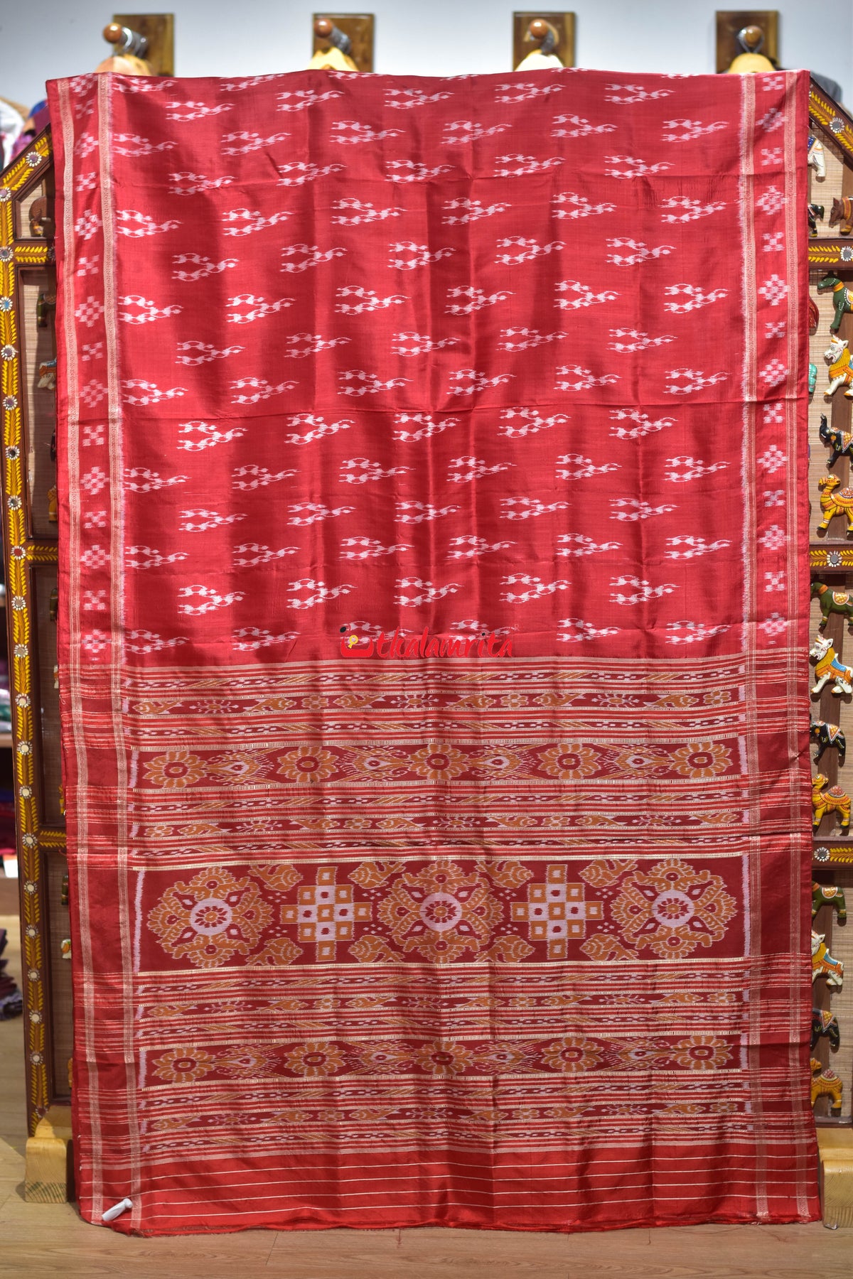 Red Trio Tribals Khandua Silk Saree