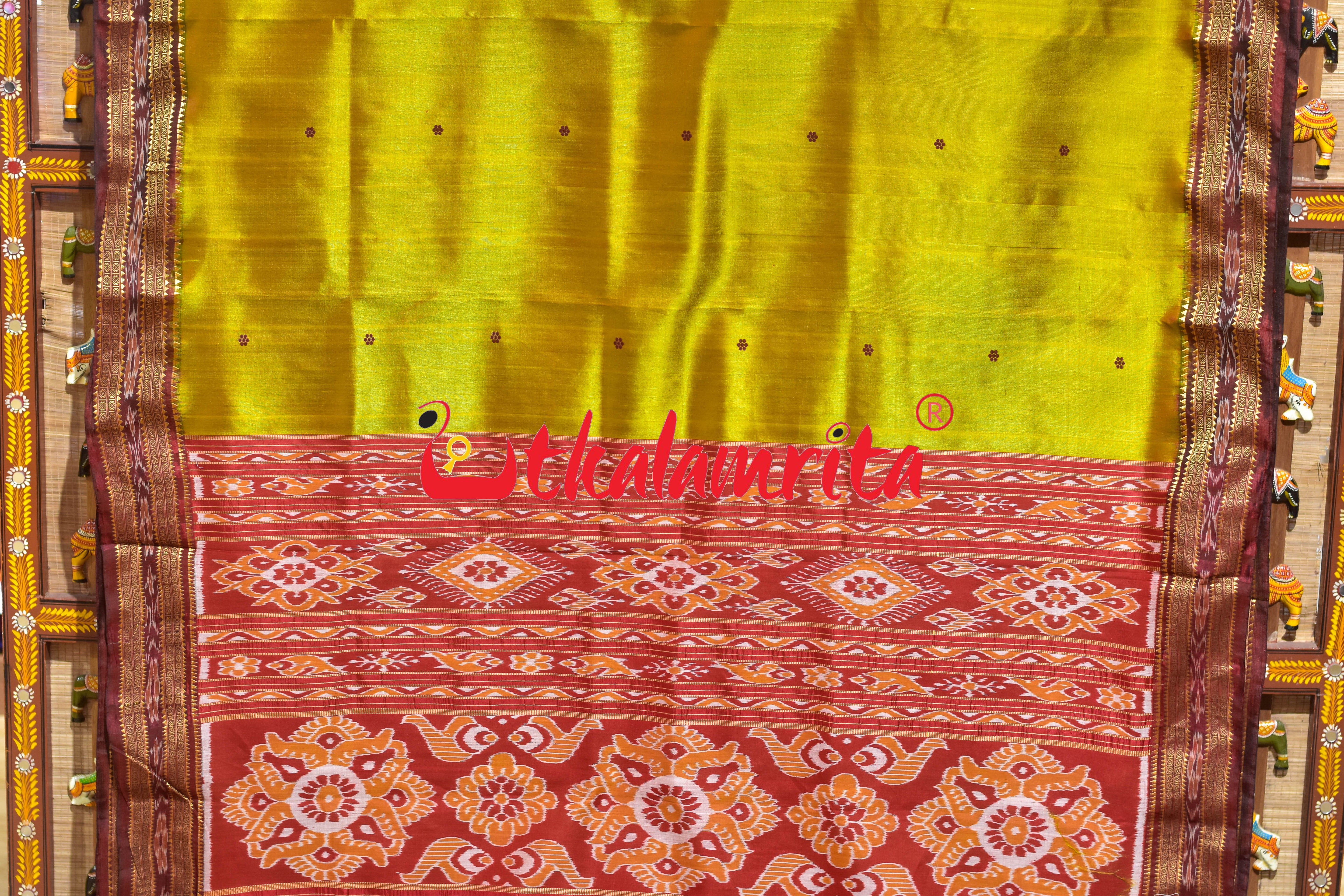 Baala Buti Golden Maroon Khandua Silk Saree