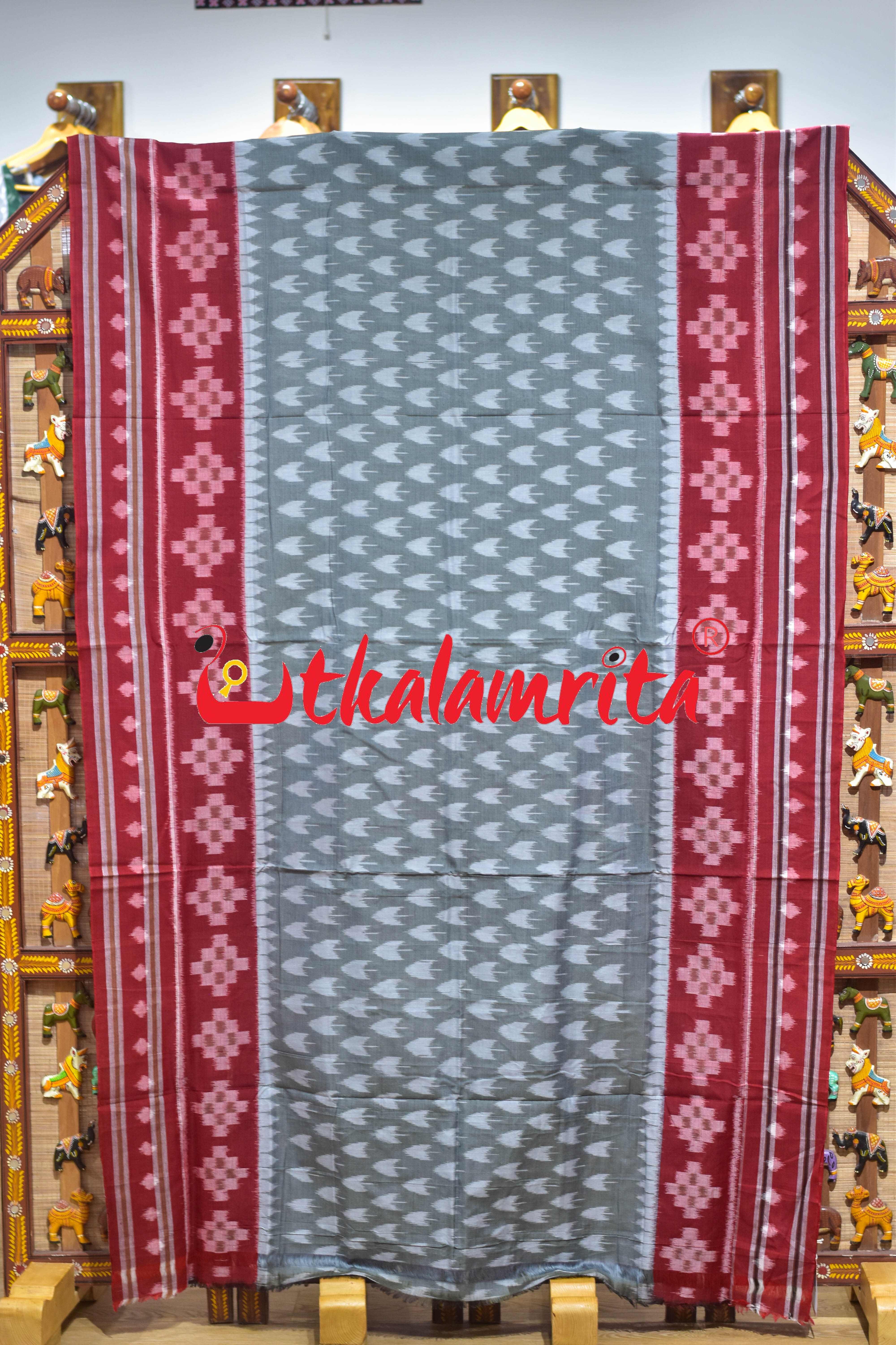 Grey Chhatu Border Pasapali Khandua Cotton Saree
