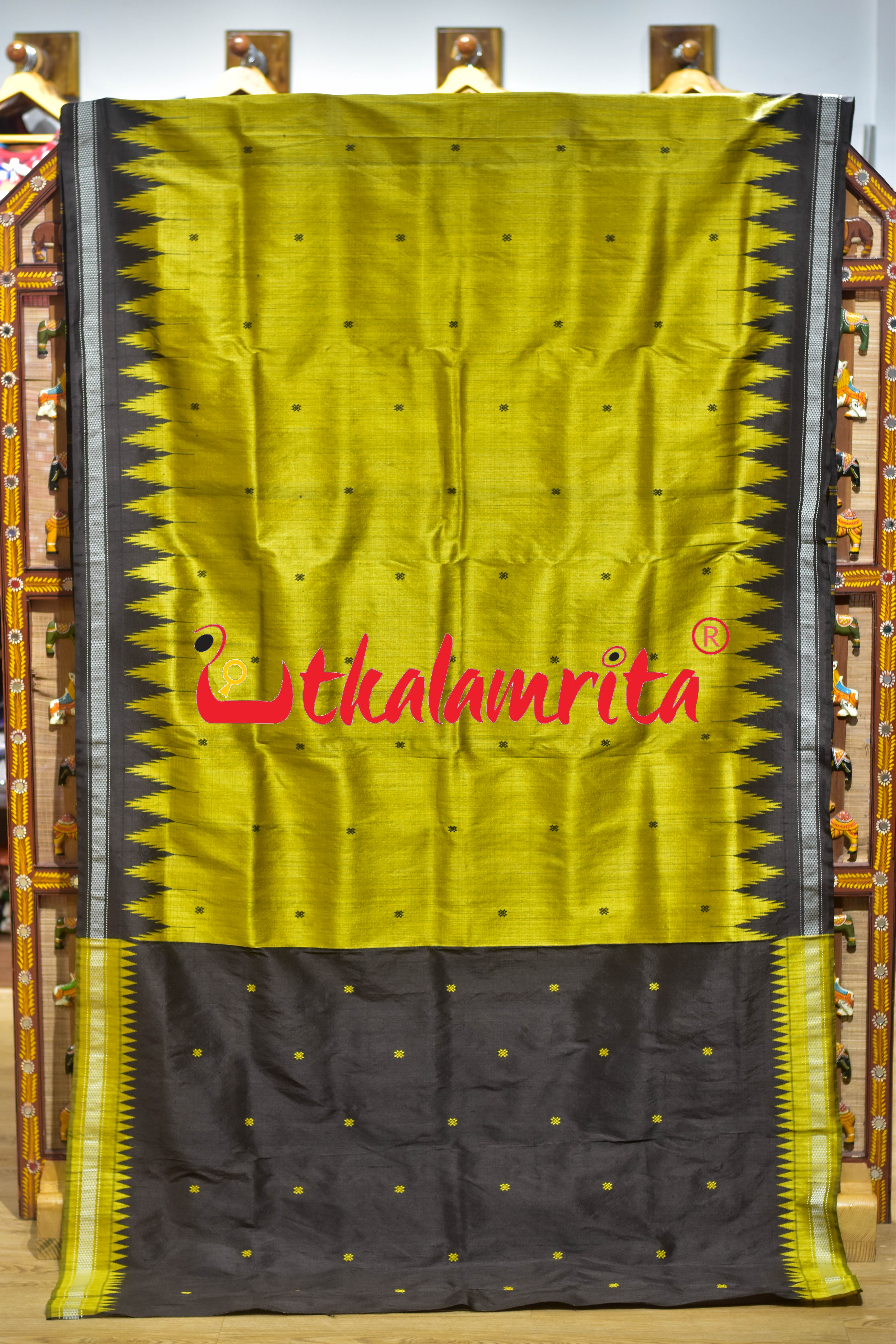 Natural Haladi with Black Border Berhampuri Silk Saree