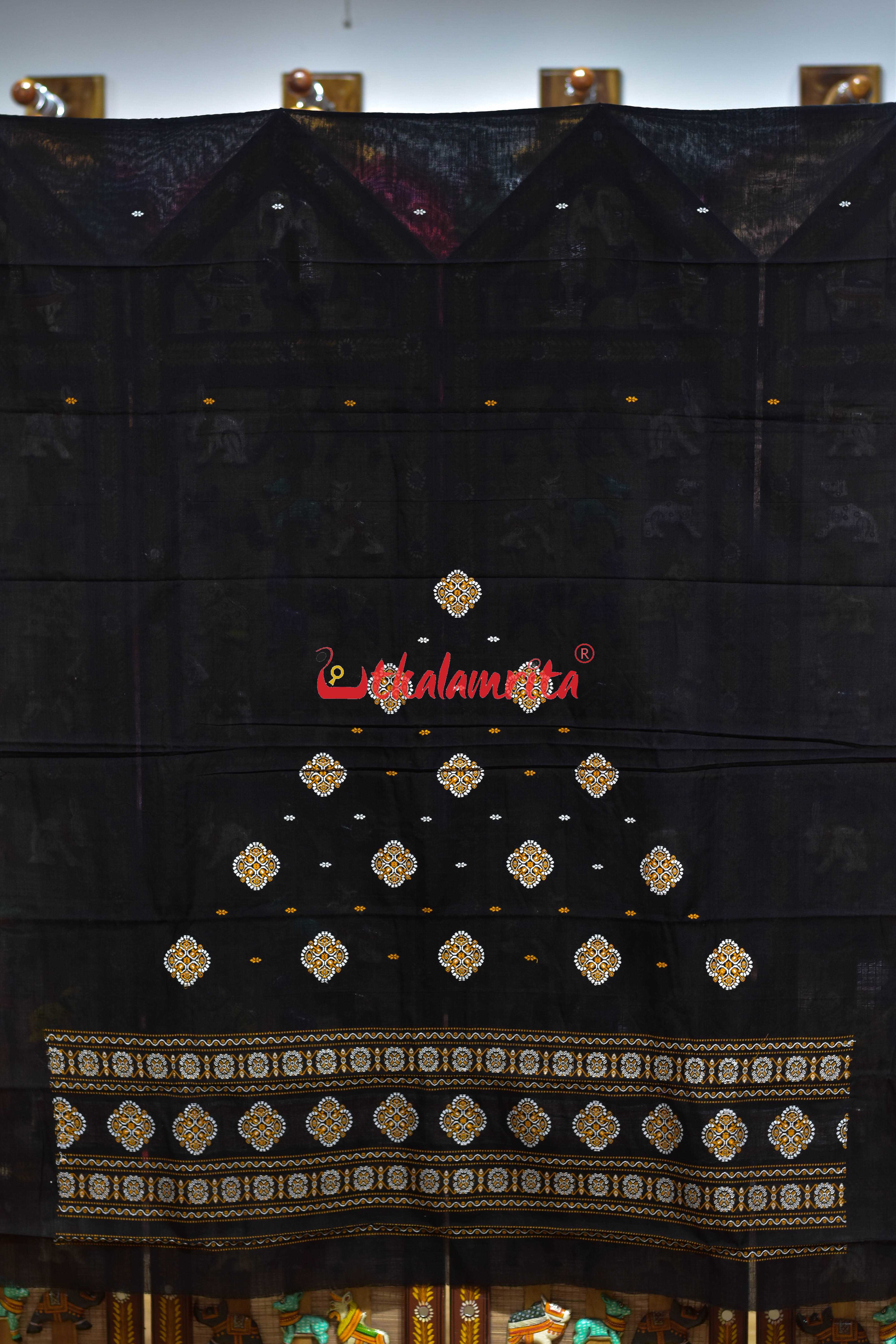 Black with Mustard Flower Bomkai Dress Set