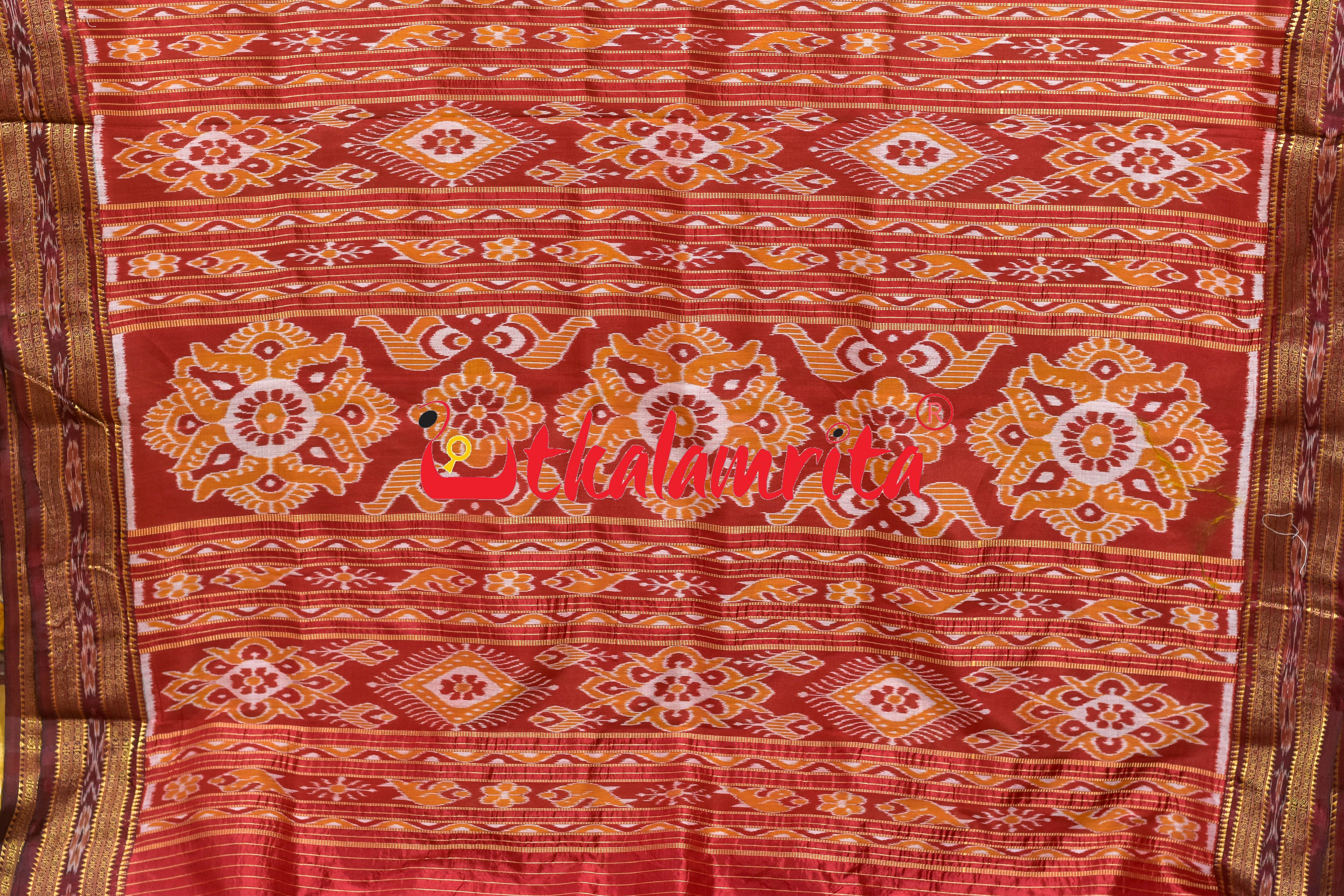 Baala Buti Golden Maroon Khandua Silk Saree