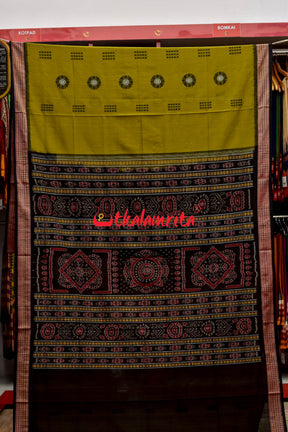 Light Mehndi Black Padam Bomkai Cotton Saree