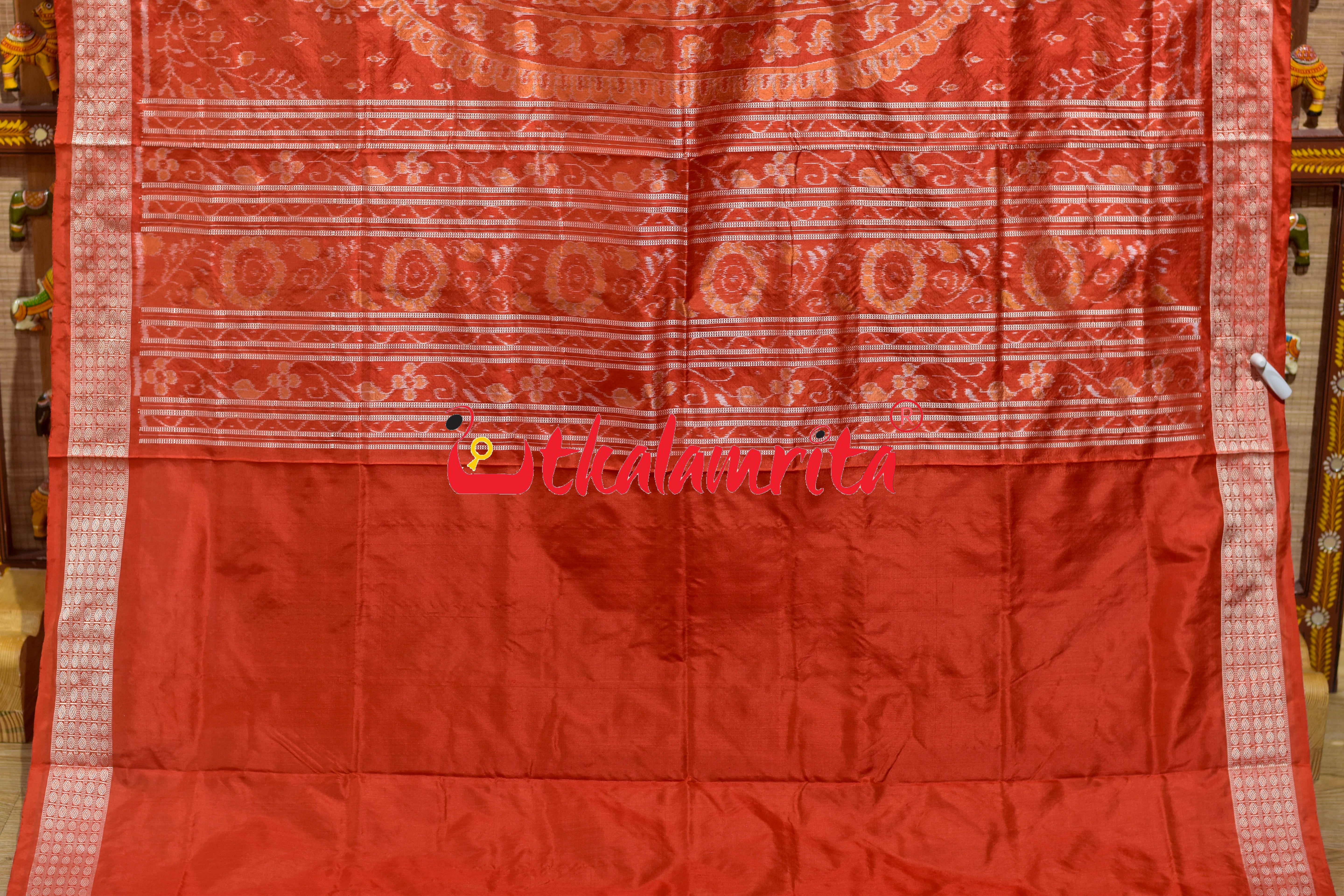 Coffee Maroon Orange Dhadi Nabakothi Silk Saree