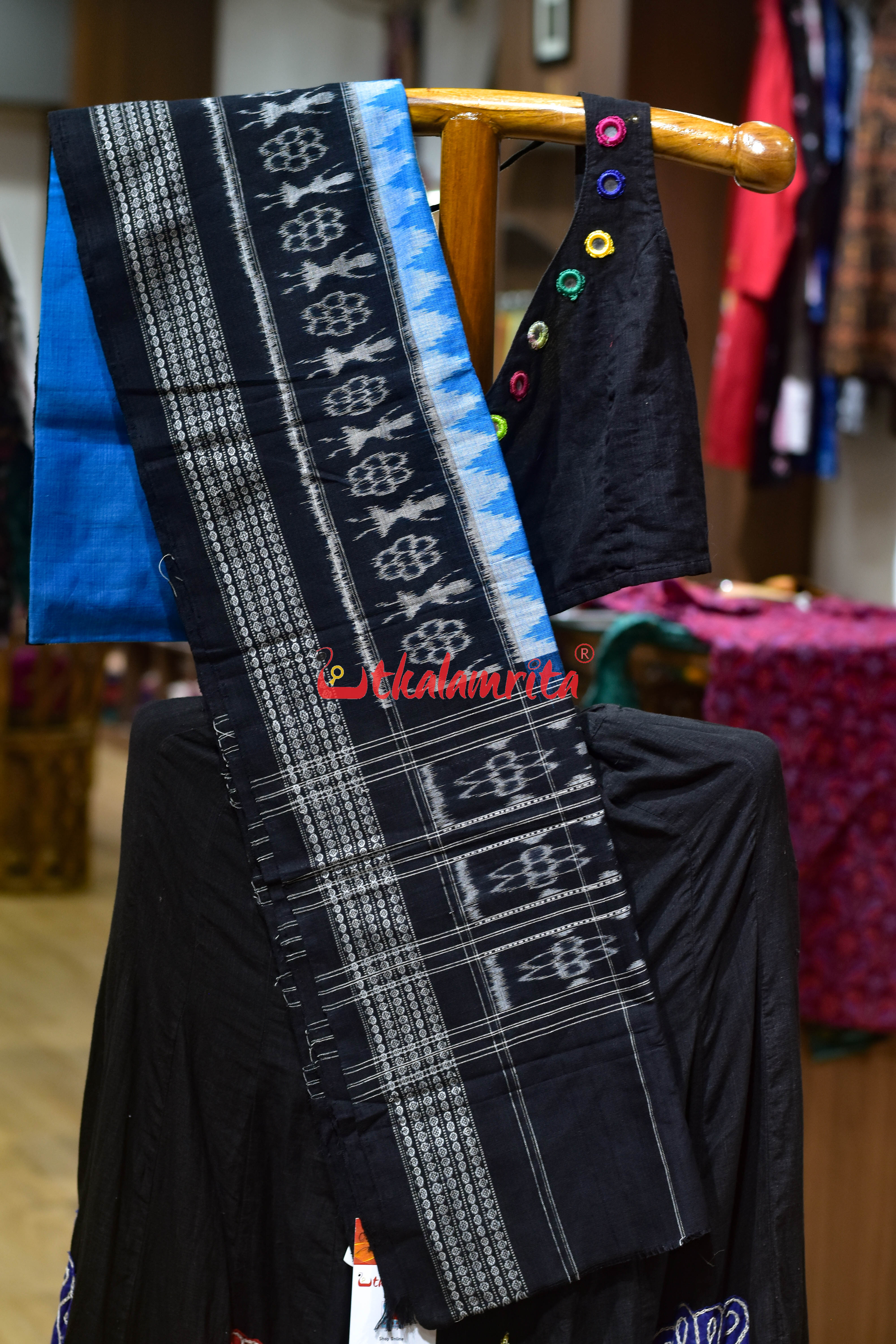 Sky Blue Black Tribals Bandha Cotton (Dupatta)