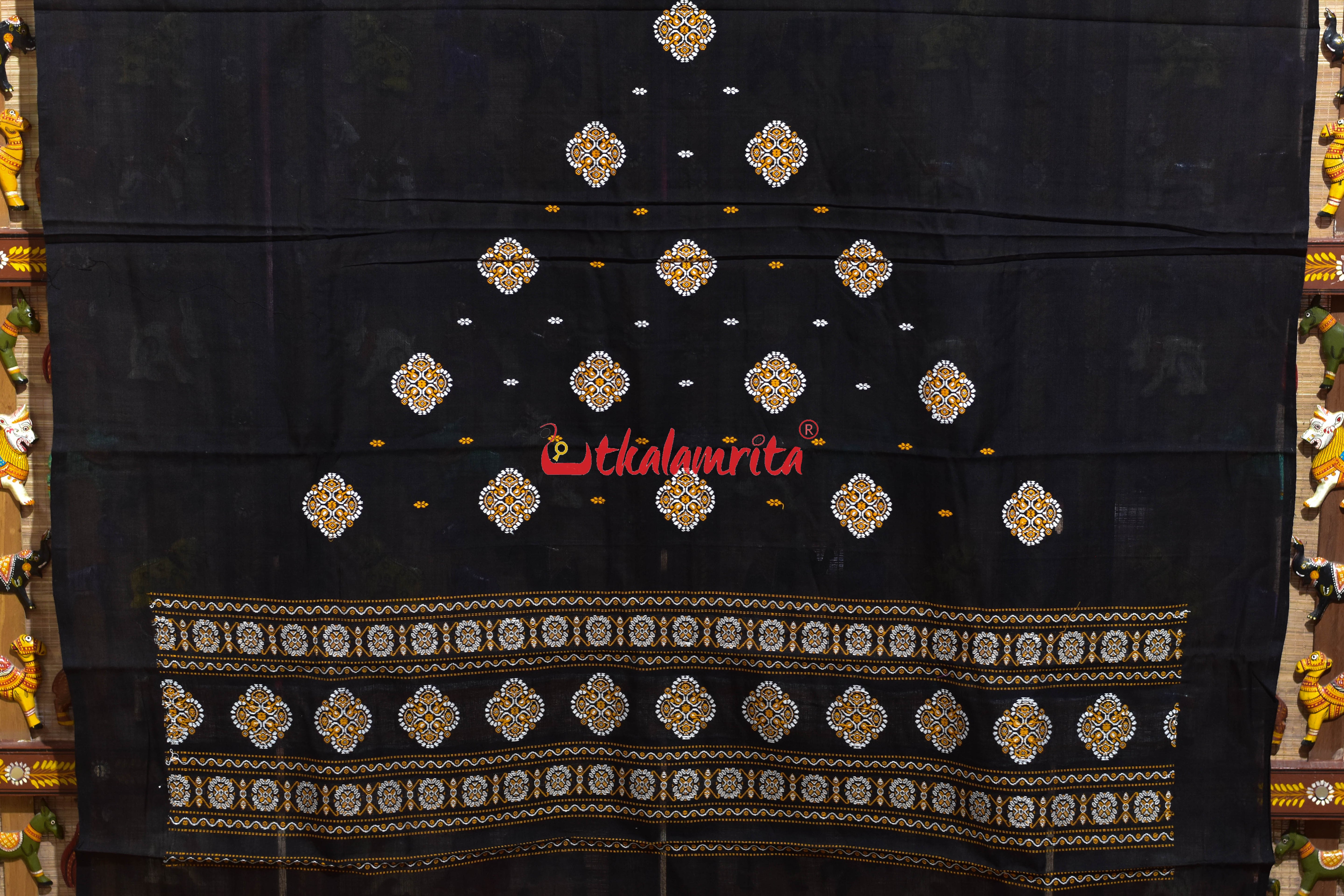 Black with Mustard Flower Bomkai Dress Set