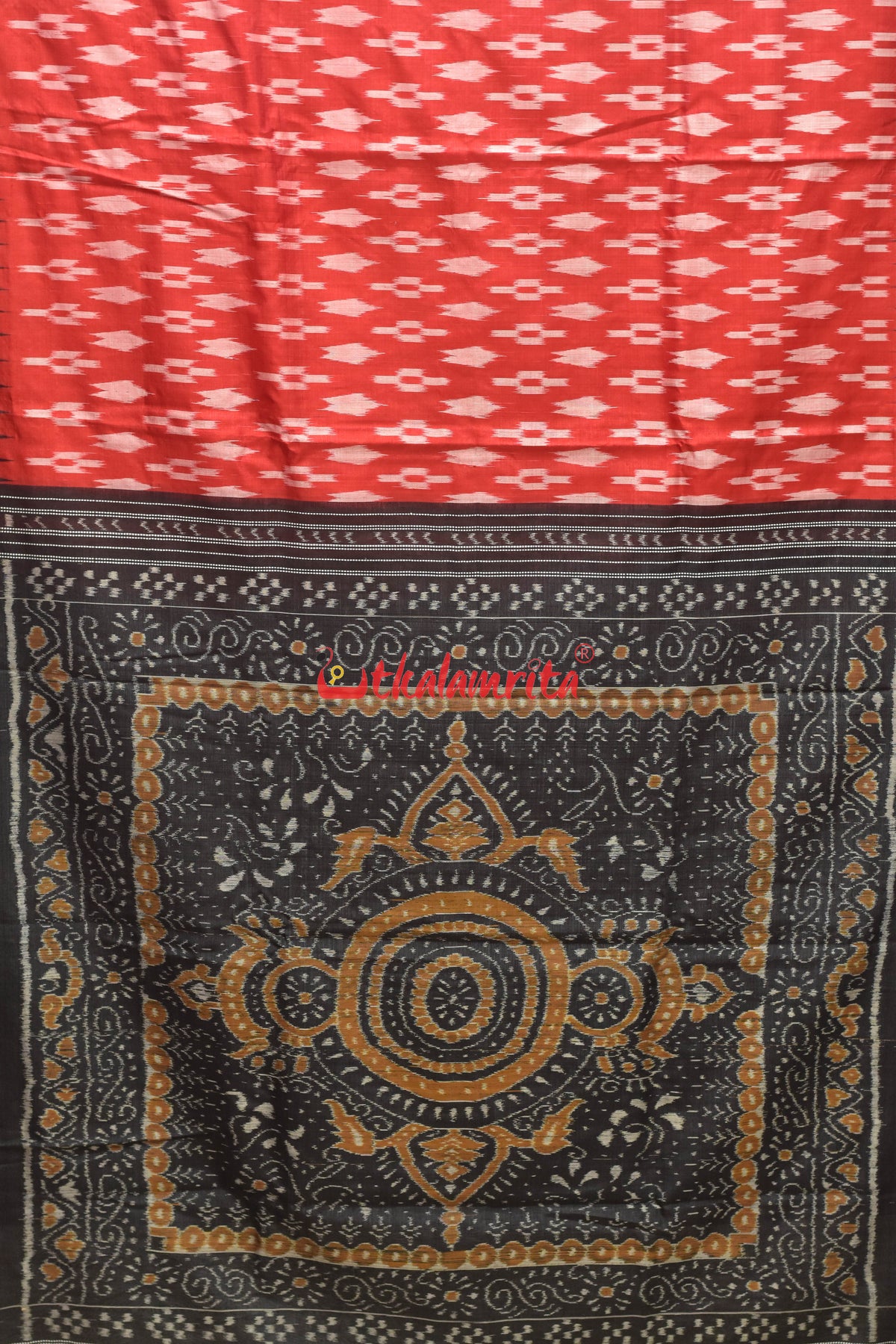 Red Body & Anchal Ikat Tussar Saree