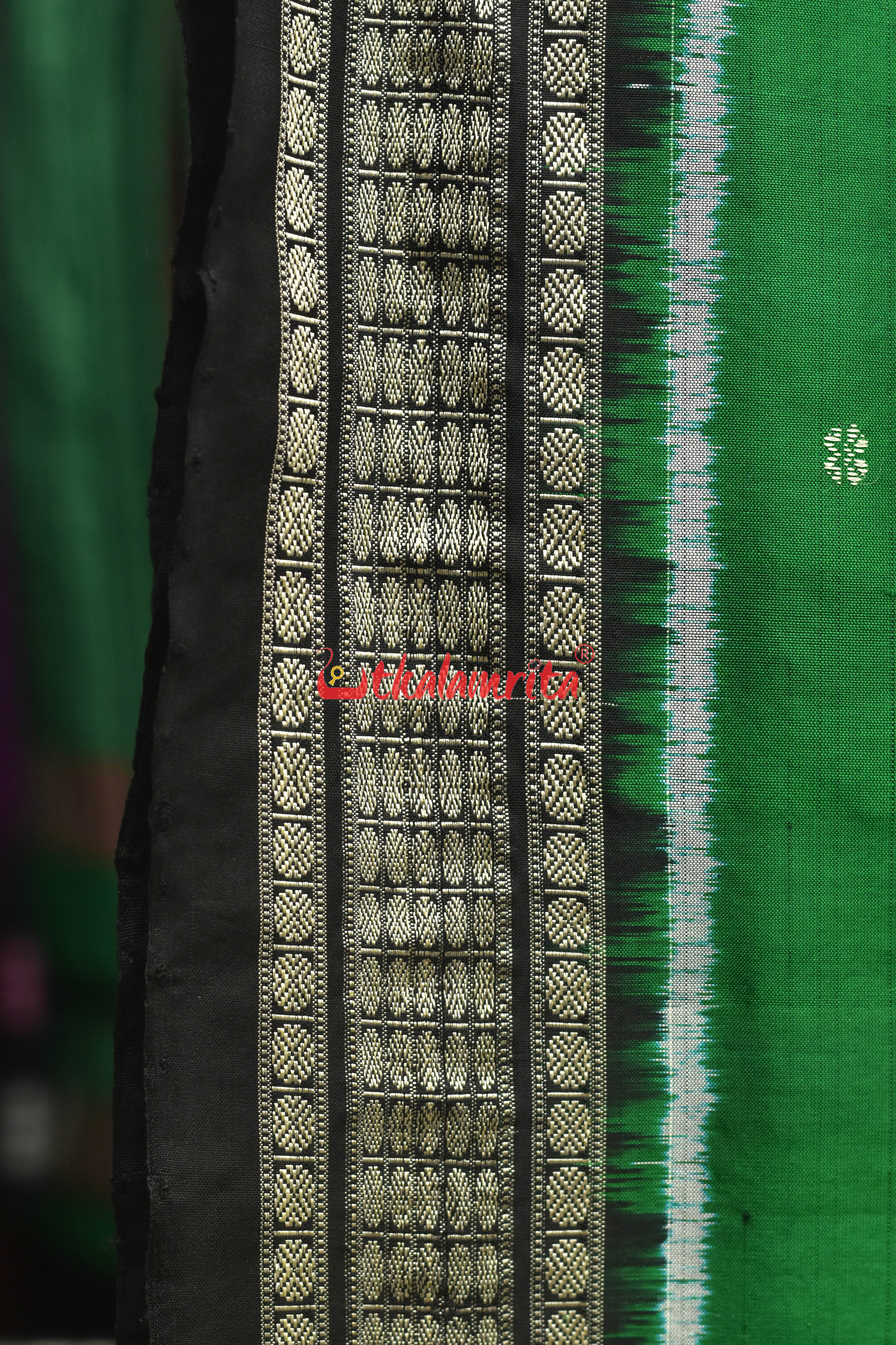 Black Green Bada Hathi Sambalpuri Silk Saree